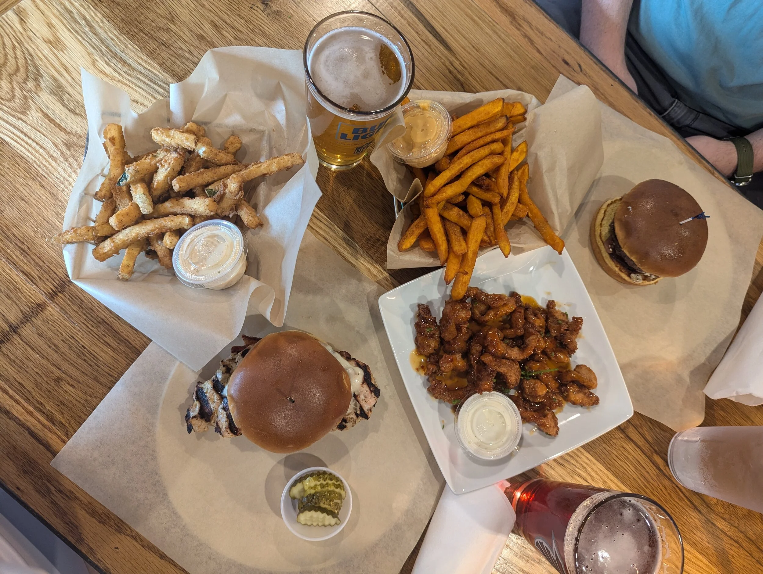 Get a burger or chicken sandwich from Moxie Burger