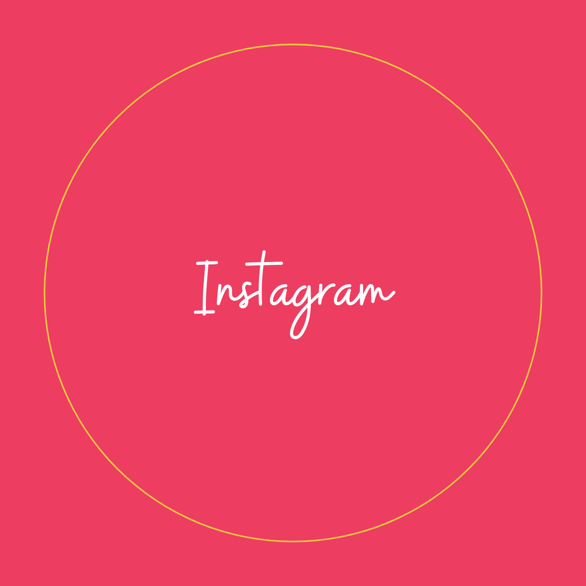 Pink background with a yellow circle and the word 'Instagram' written in cursive in the center.