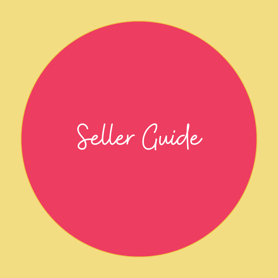 Pink circle with yellow background, text reads 'Seller Guide' in white cursive font.