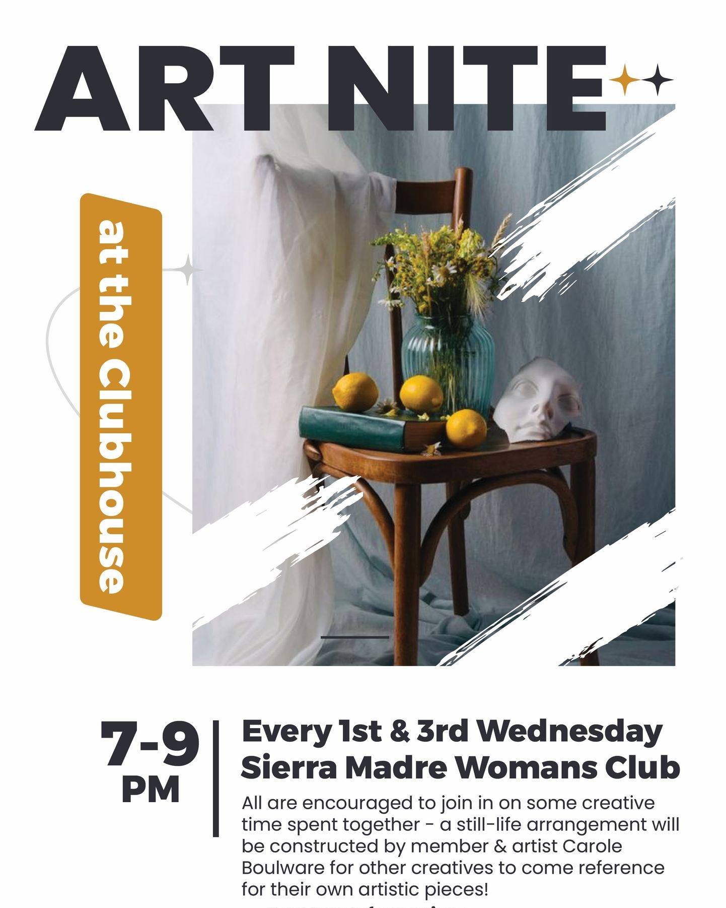 ALL ARE INVITED!!!! JOIN US THIS TUESDAY AT 7PM - For more info, go to: https://www.sierramadrewomansclub.org/art-nite