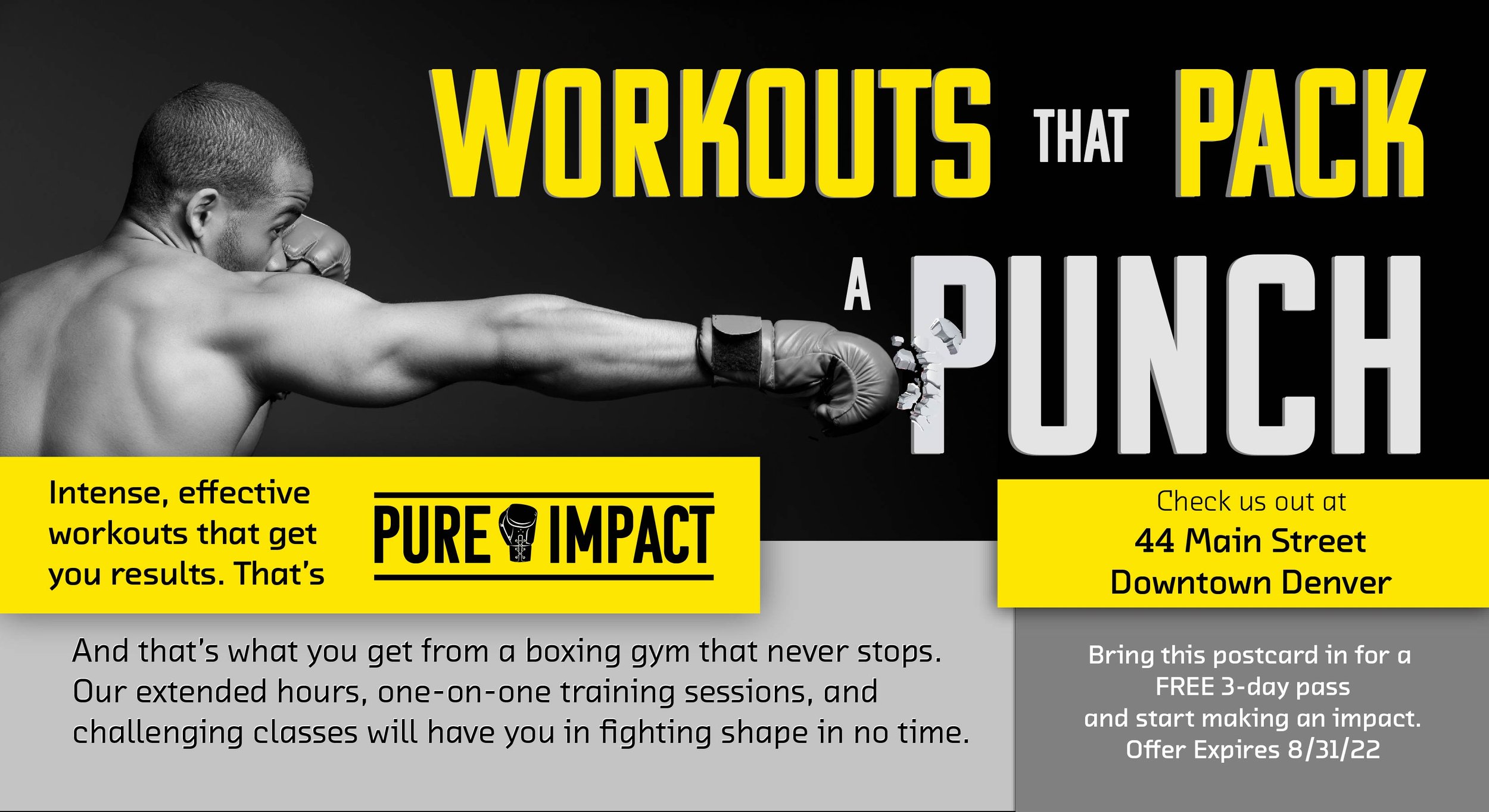 Pure Impact Boxing Gym Postcard (spec) — Rebecca Raymond Copywriting