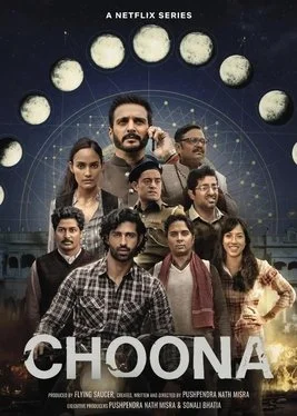 Promotional poster for the Netflix series 'Chona' featuring nine characters in front of lunar phases and a starry night sky.