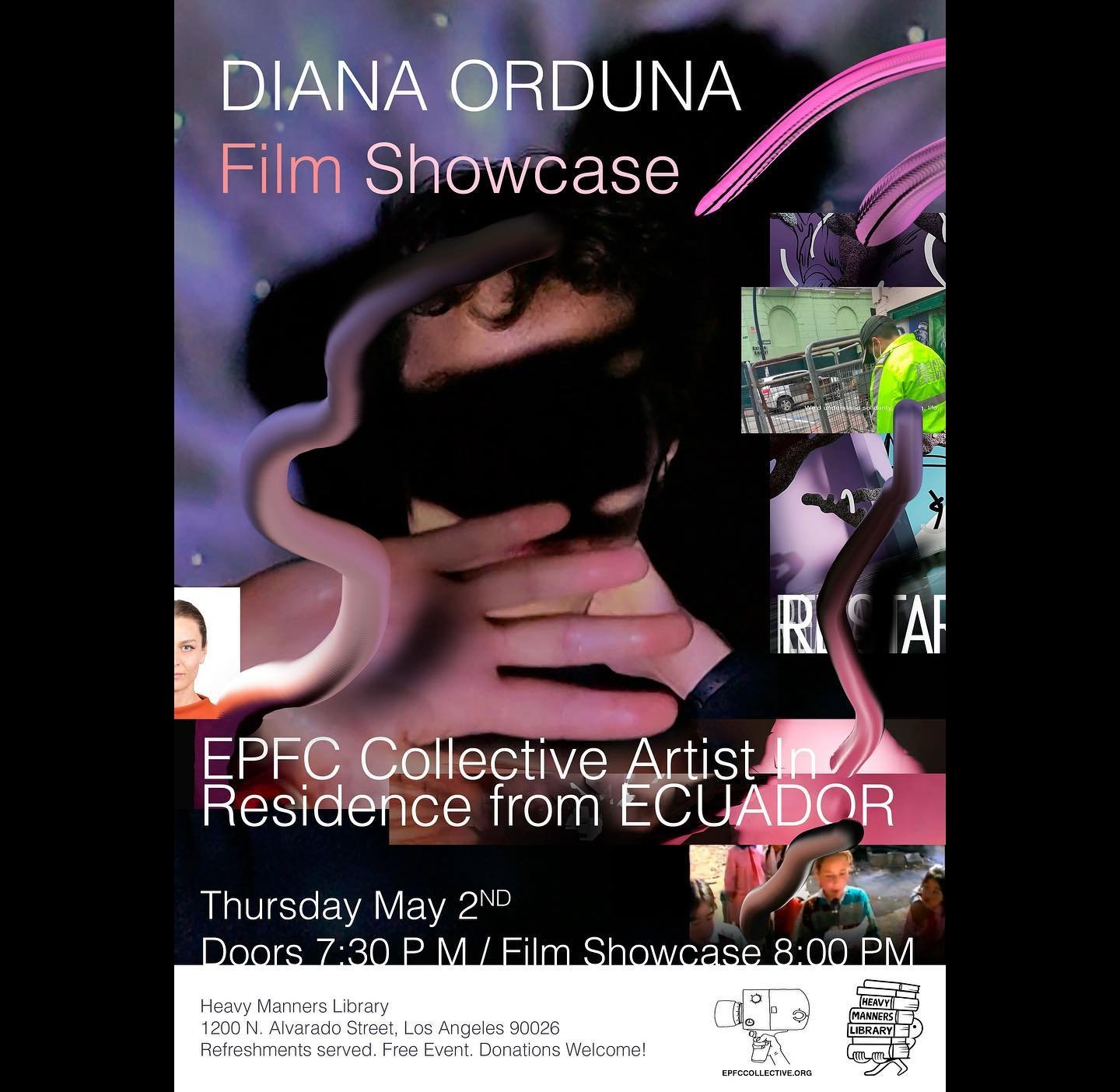 Join us for a night of cinema and conversation centered around creative process with EPFC&rsquo;s Artist In Residence, Diana Orduna!
Thursday May 2 at 7:30 pm at @heavymannerslibrary 
Free admission, link in bio.

Currently living and working in Quit