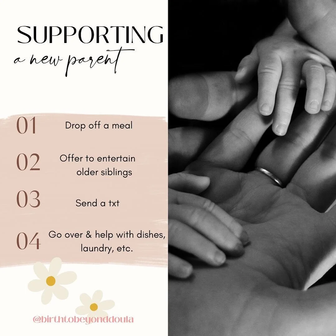 Wondering how to support a new parent in your life? 

☼︎ Drop off a warm meal to their doorstep--keyword: DOORSTEP! Honor the new parents' space, especially in those first few weeks postpartum and do not assume an invite inside. Instead a quick txt: 