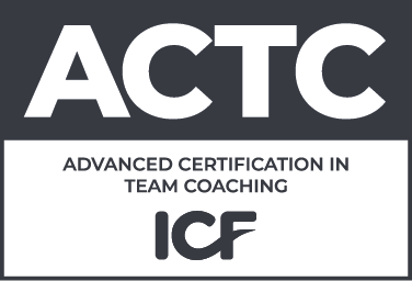 A badge with the text "ACTC Advanced Certification in Team Coaching" designated by the ICF