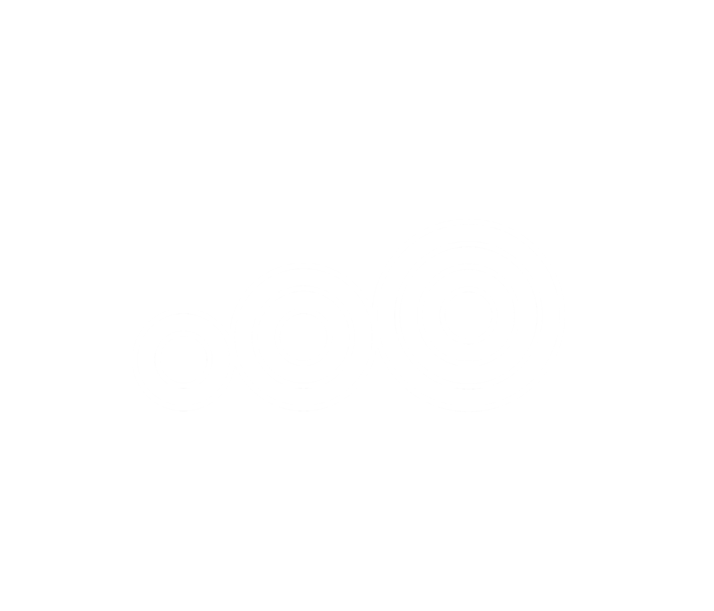 White concentric circles of varying sizes aligned diagonally on a black background.