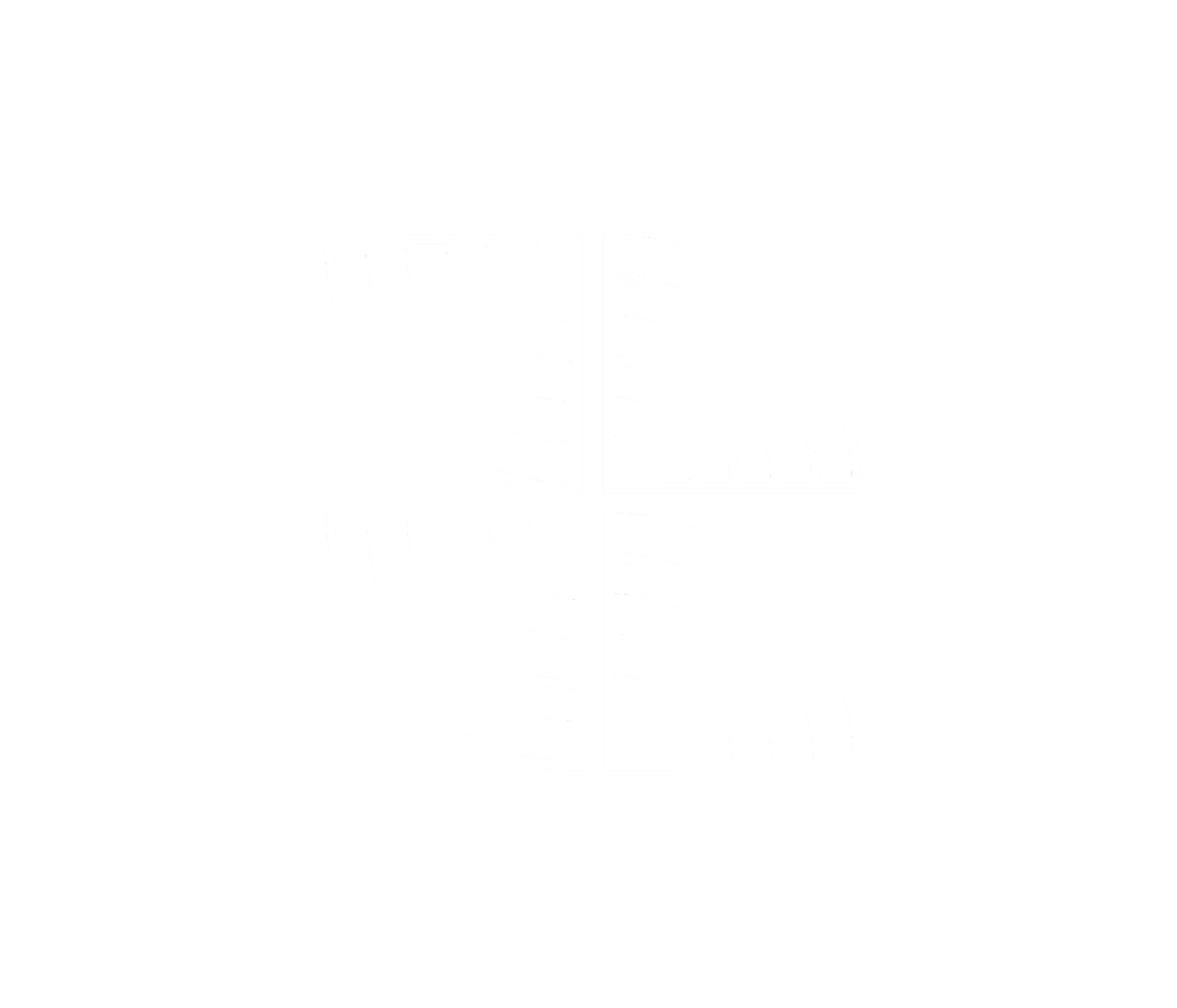 Geometric pattern with four quarter circle shapes, each with concentric lines, arranged in a square on a black background.
