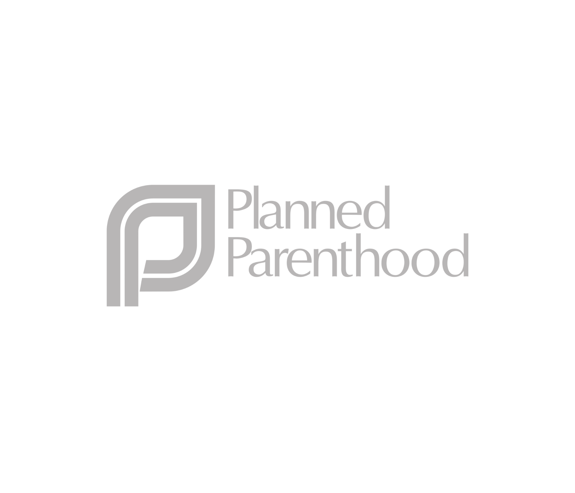 Gray logo of Planned Parenthood with stylized P and the organization name written beside it on a black background.