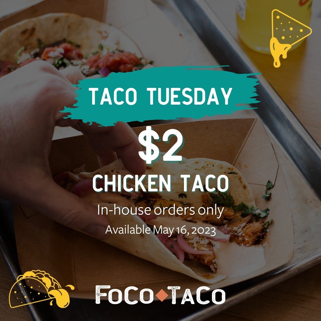 Need an excuse to eat out for lunch or dinner? Stop into FoCo Taco and enjoy $2 chicken tacos all day today!

#chickentacos #delmarny #focotaco #albanyny #tacotime #tacotuesday