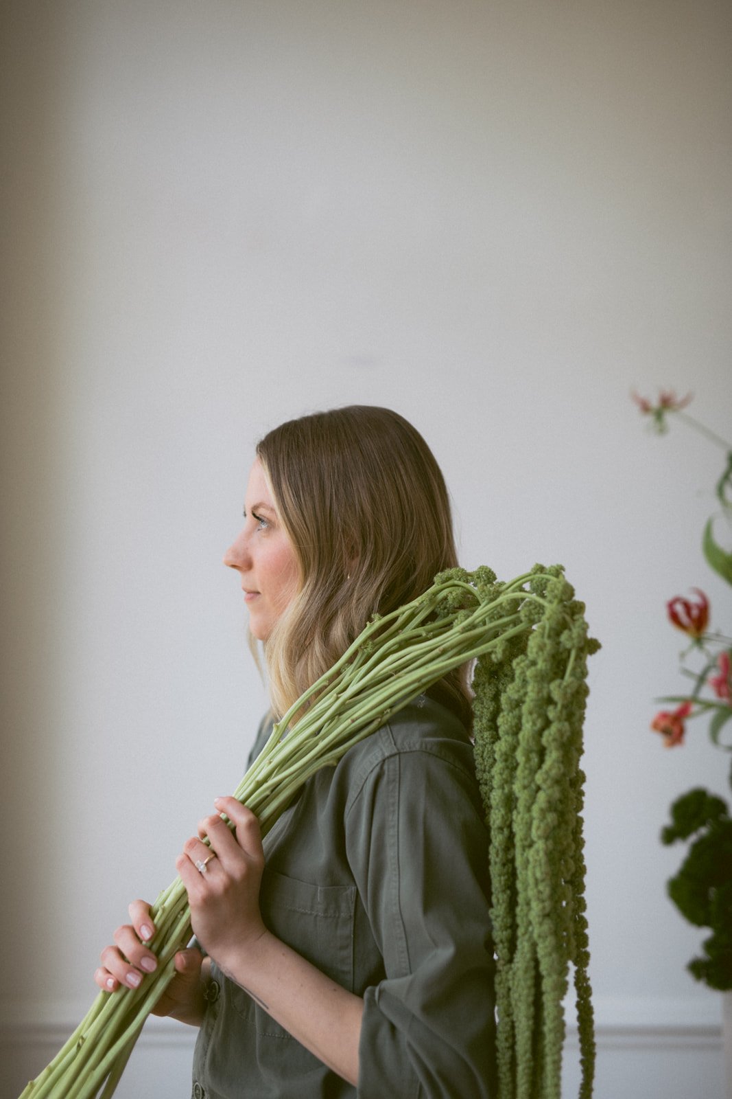 Floral designer Haylee Brenek of Noma Florals creating custom floral designs in her Cleveland studio.