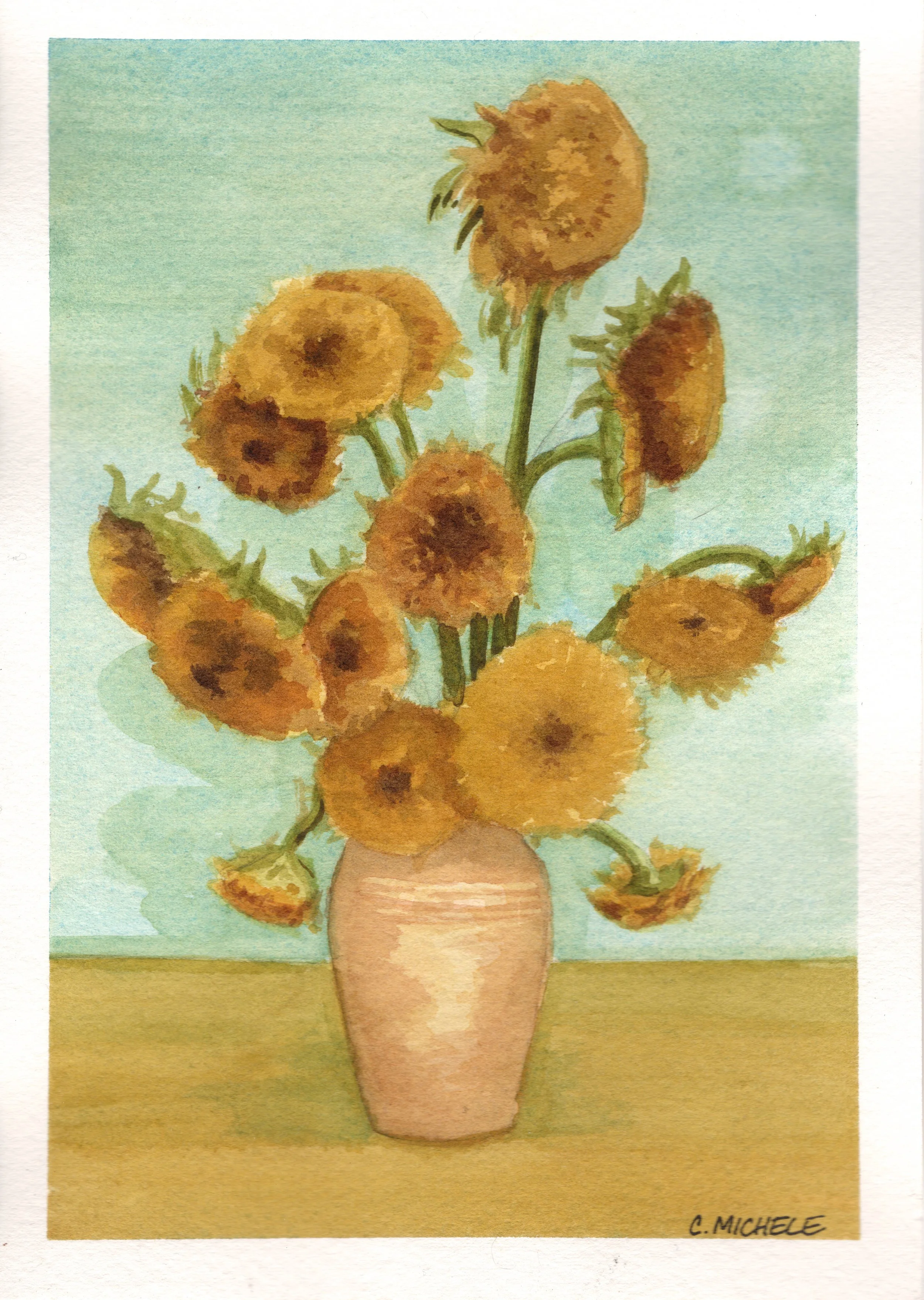 Print - Sunflowers in a Clay Vase
