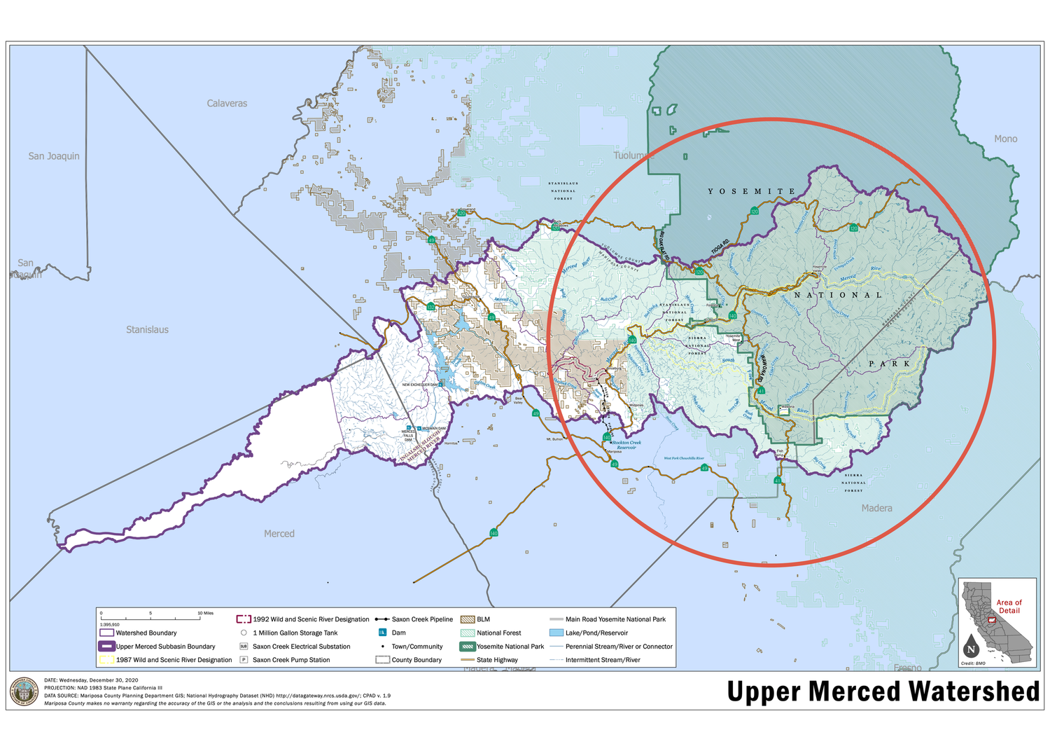 A detailed watershed map of the Upper Merced River