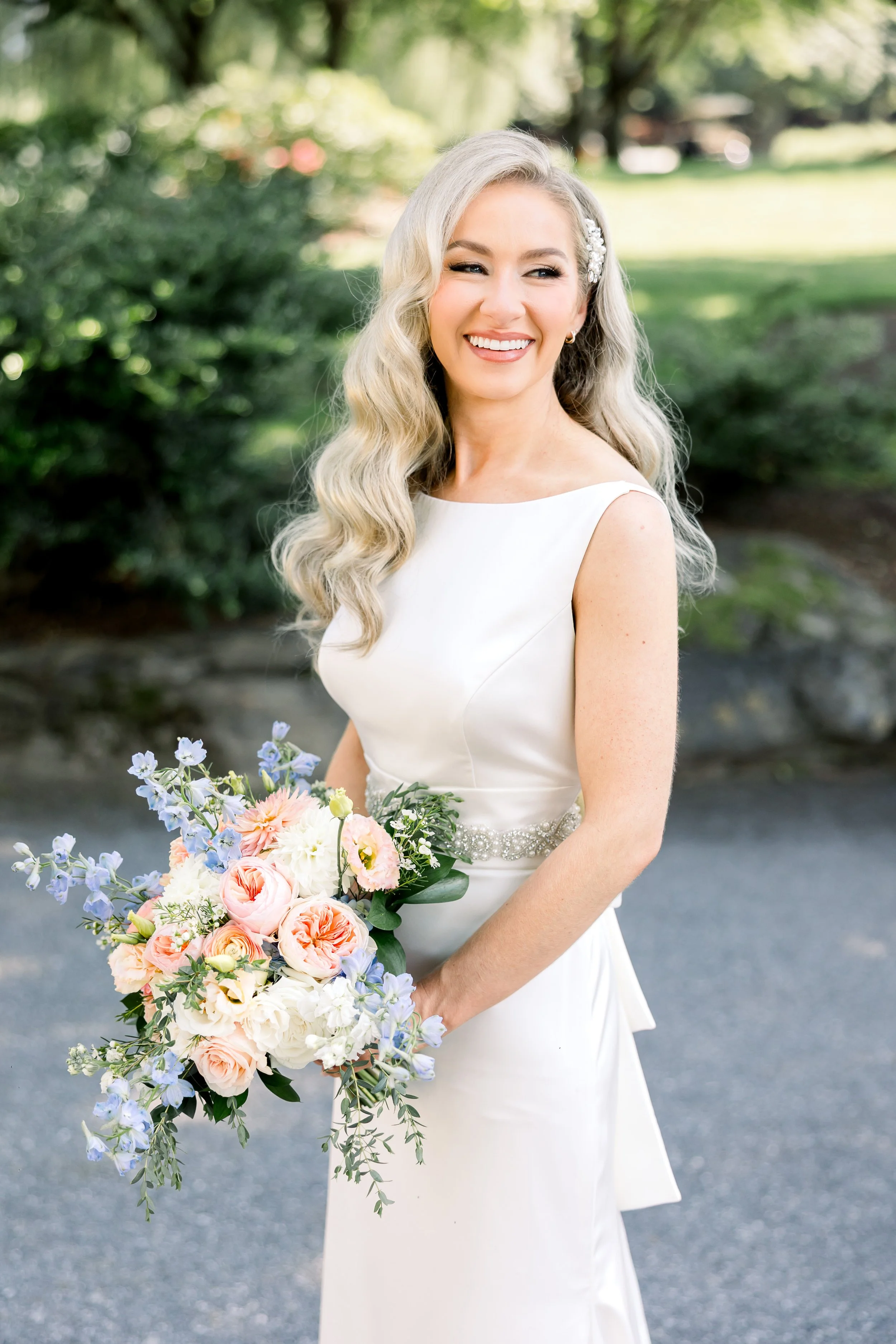 Hollywood glam bridal waves Pennsylvania wedding hair.