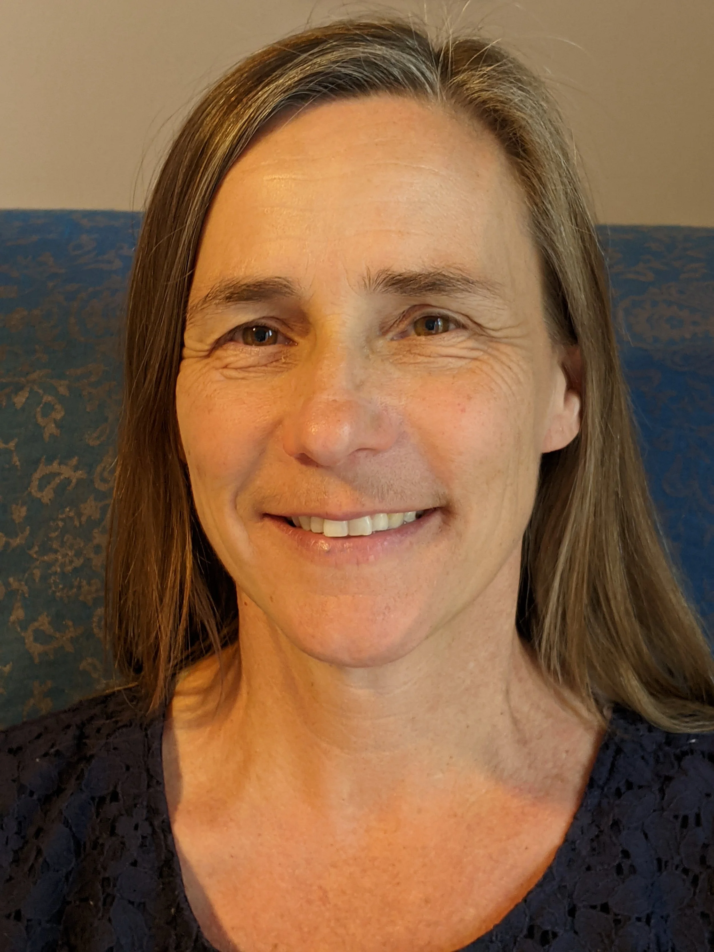 headshot of Anne Graham, Counselor in Missoula, Anne is smiling, has straight dark blond hair, and is wearing a blue shirt