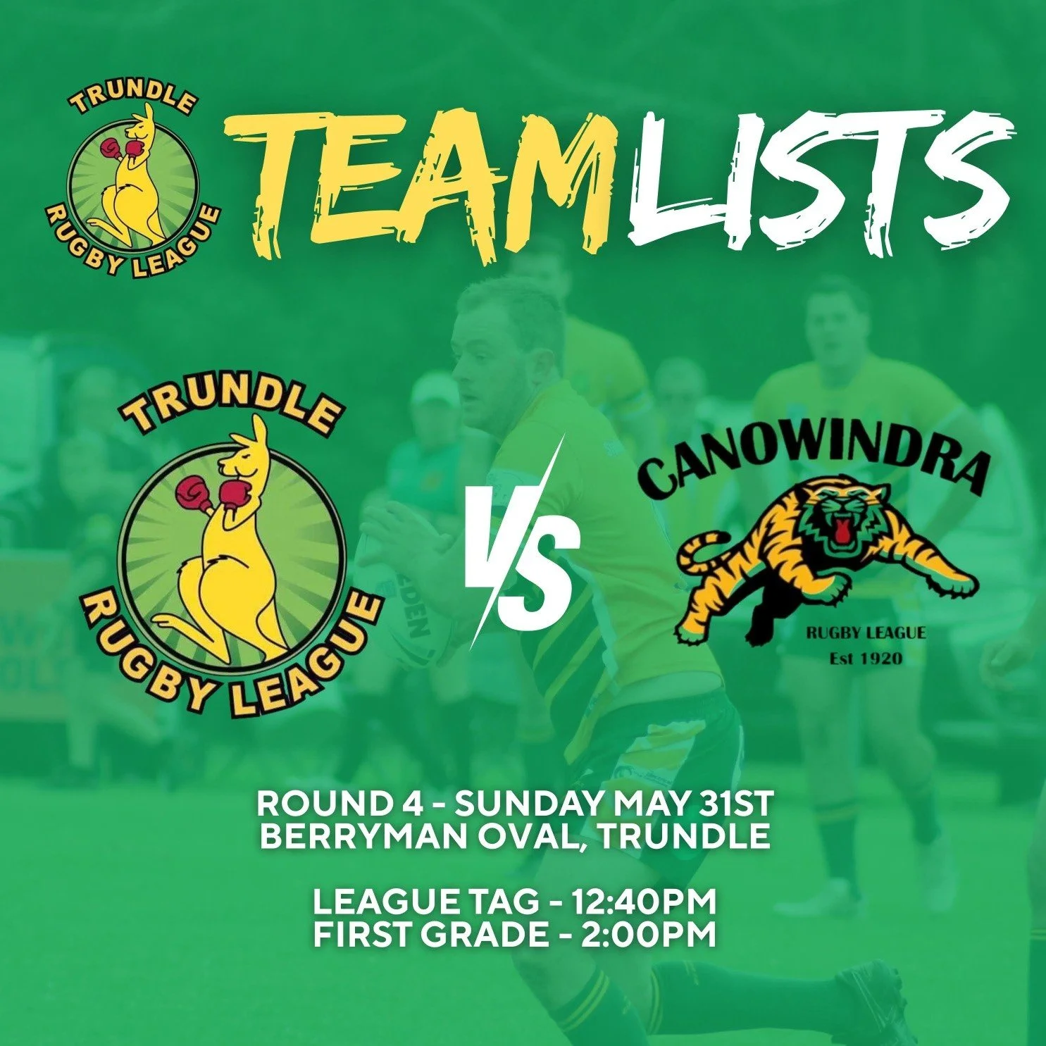 💚🏈💛 Home Game Day 💛🏈💚
 Goodluck to Both our Trundle teams as they take on Canowindra today at Berryman oval. If you're not doing anything head down and cheer them on. 

After the games, head back to the club to warm up and celebrate. Wu's Chine
