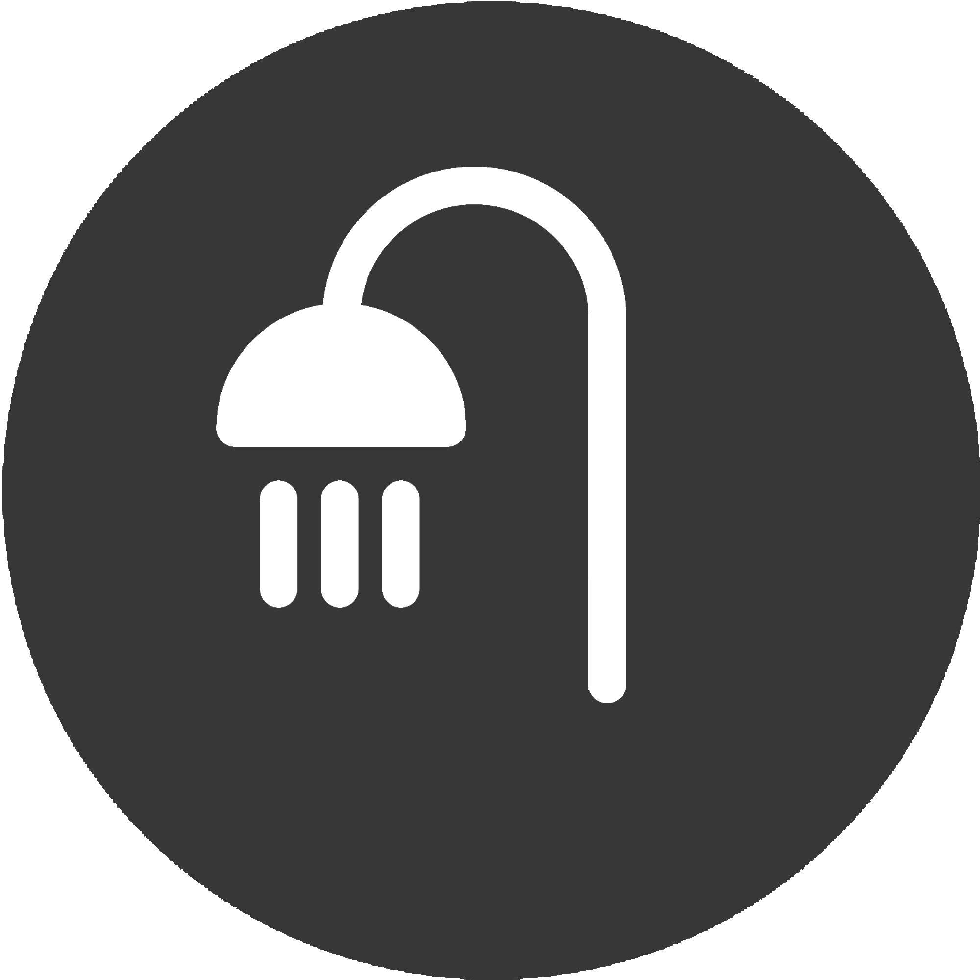Stylized black and white skull with a white nose and mouth on a dark circular background.