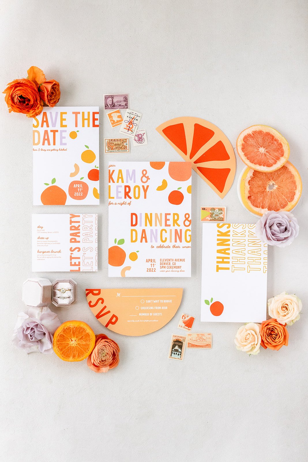 citrus menu and invitation