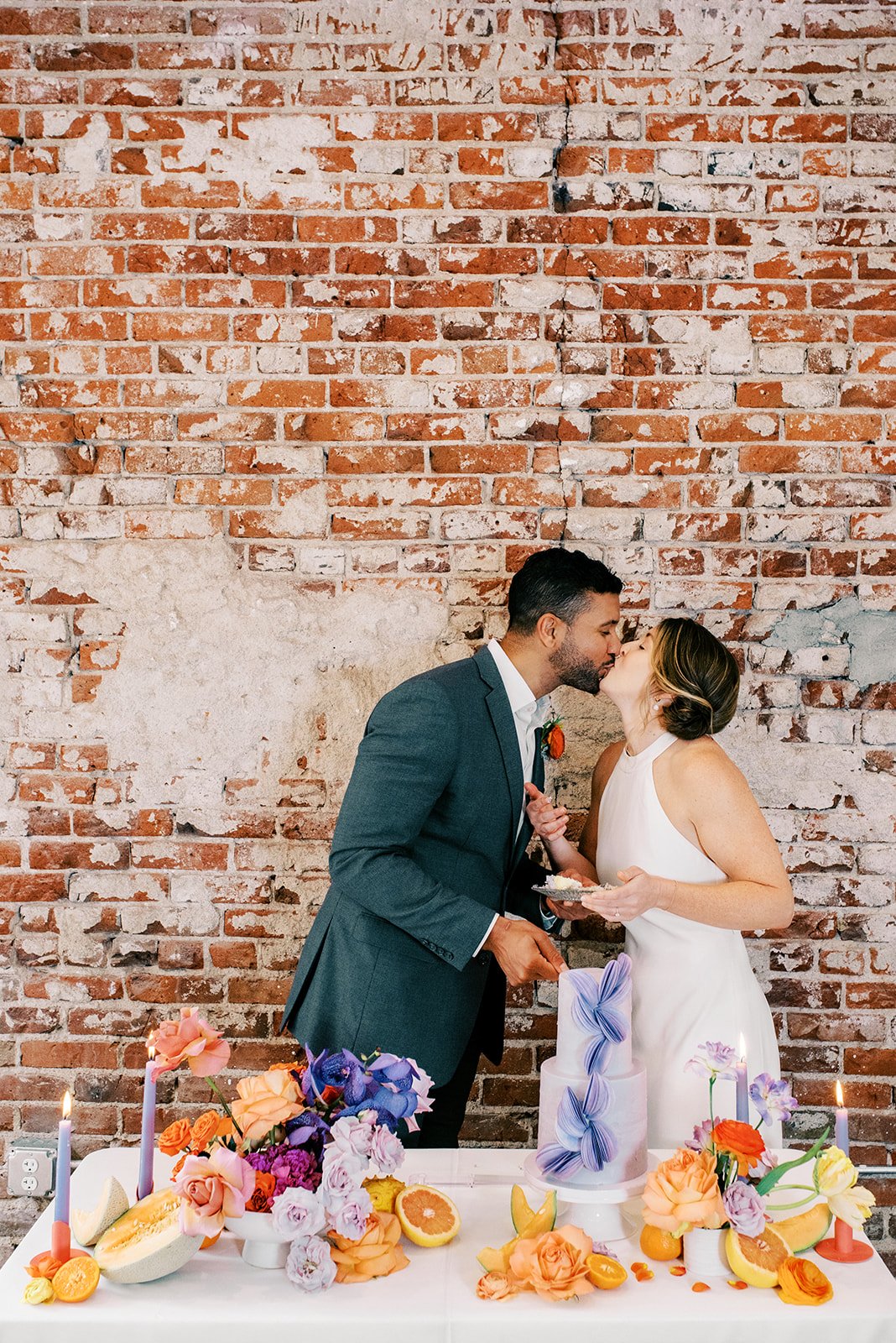 bright wedding couple portrait
