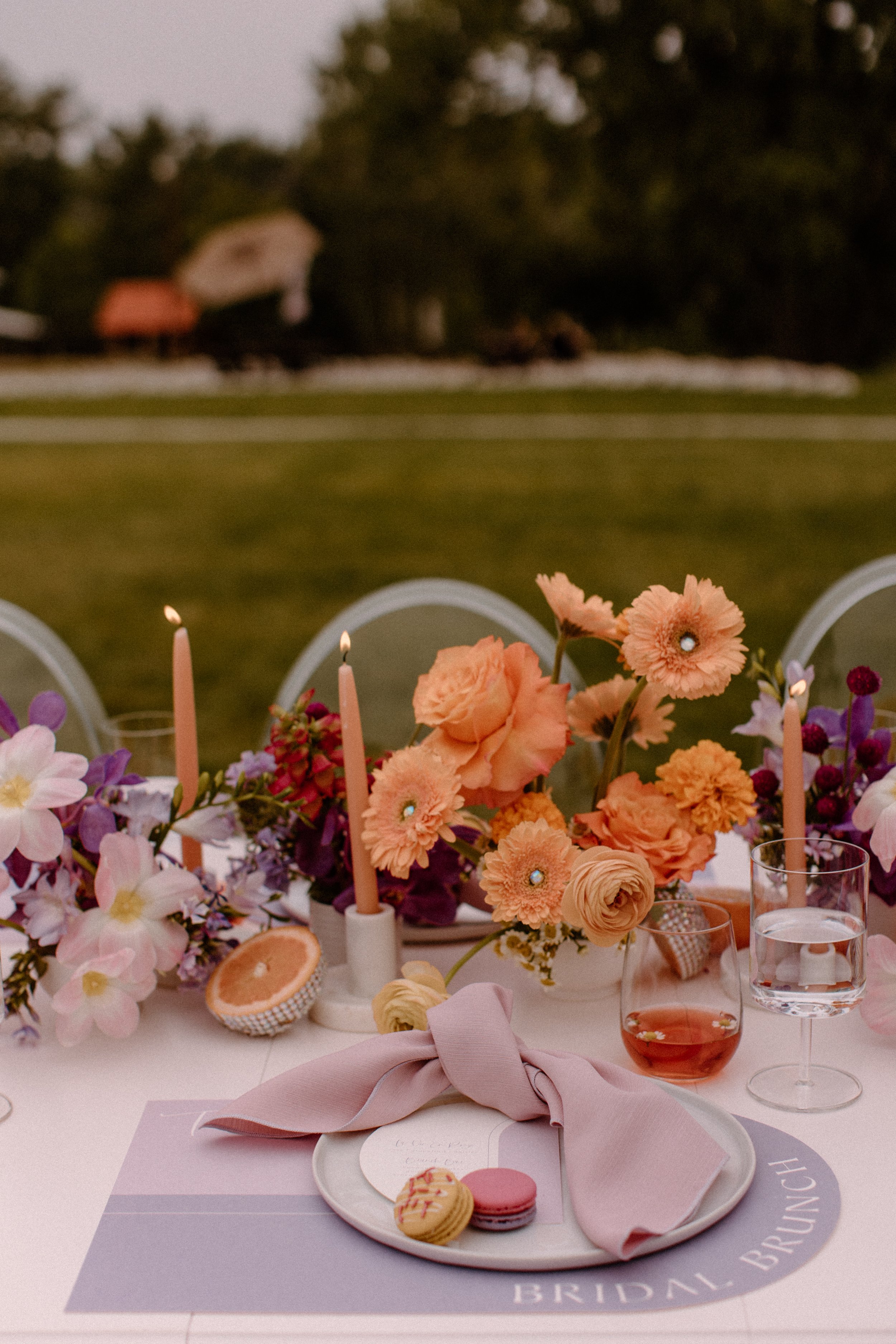 lavender purple and orange table design