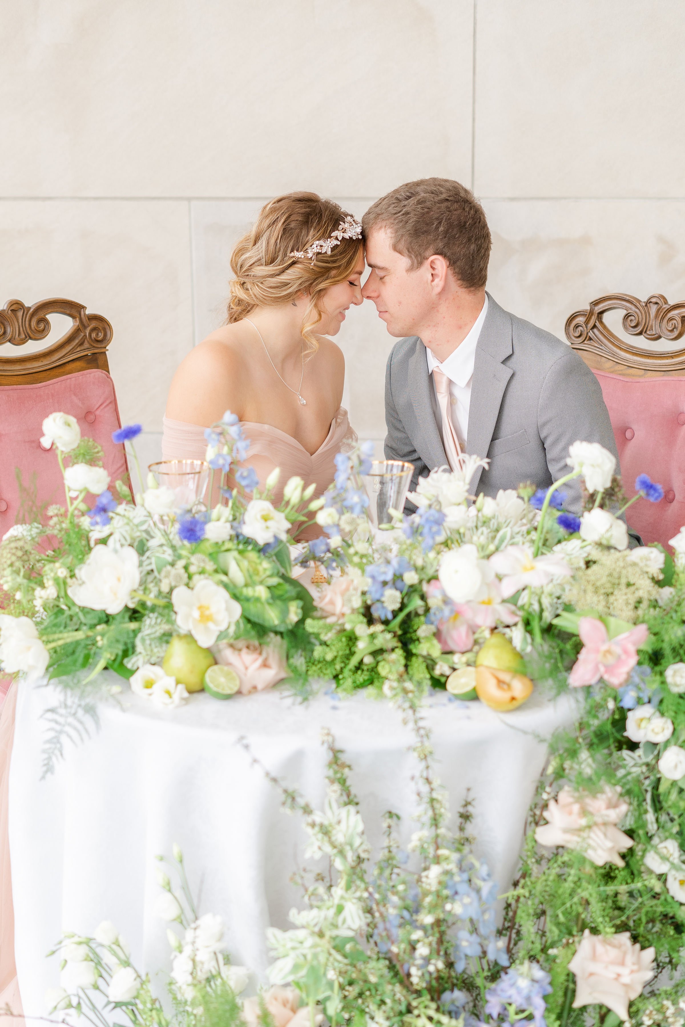 dramatic floral design sweetheart table
