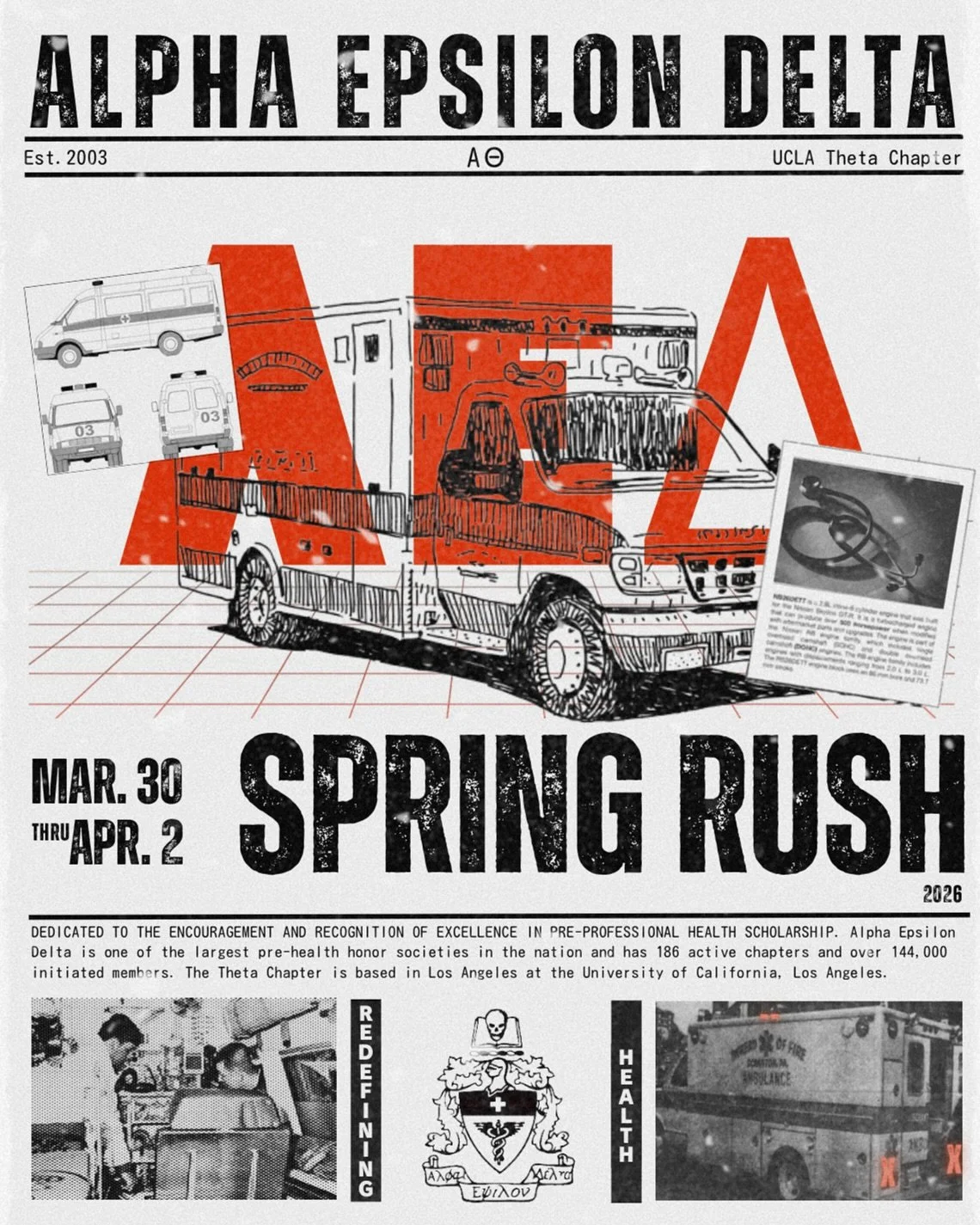 🚨🩺AED SPRING RUSH 2026🩺🚨

IT&rsquo;S FINALLY TIME!!! 📣 Join us at rush during WEEK 1 of Spring Quarter to learn more about UCLA&rsquo;s premier Pre-Health Honor Society, ALPHA EPSILON DELTA! 🚑🚑🚑

Learn how we serve our community by talking to