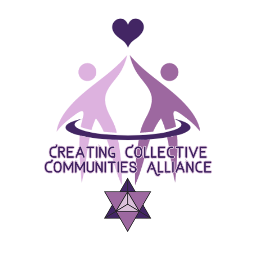 A logo with a purple star and the text "Creating Collective Communities Alliance" in purple, with a dark background.