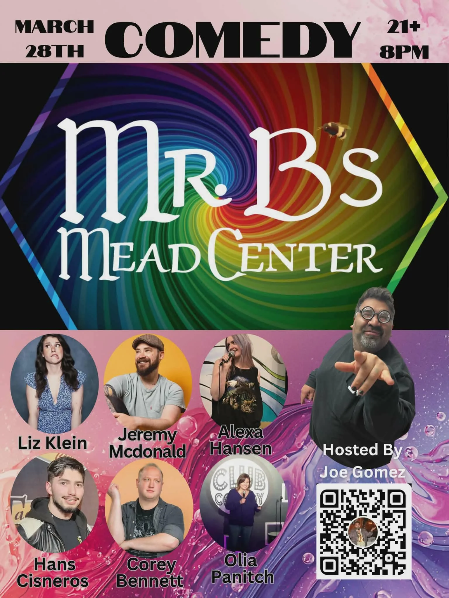 Night of Comedy at Mr. B's Mead Center on March 28th from 8-10 PM