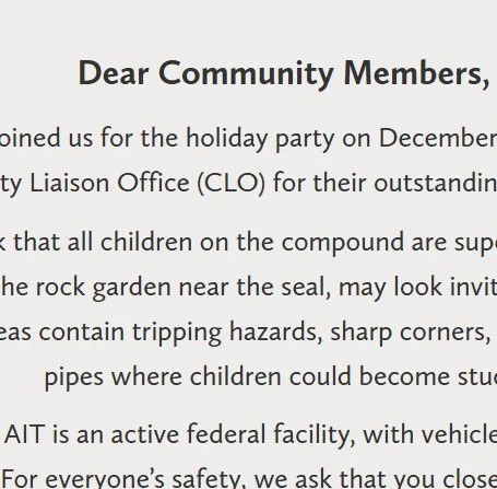 Message to Community on Unsupervised Children from Management Officer Jason Sheets