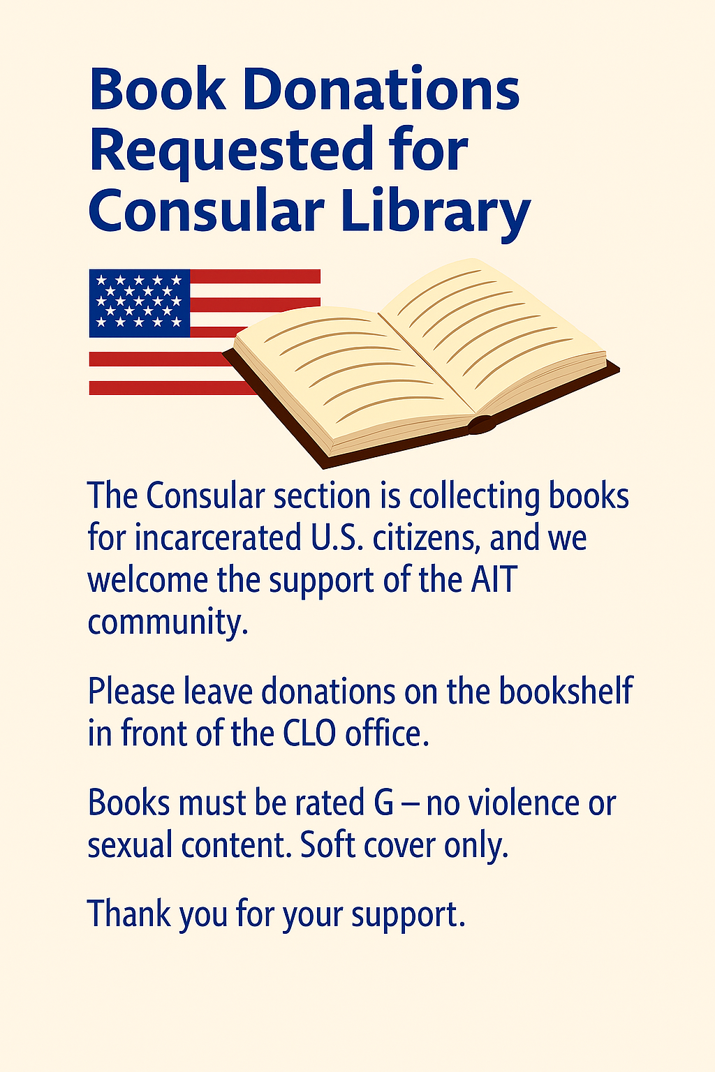 Book Donations Requested for Consular
