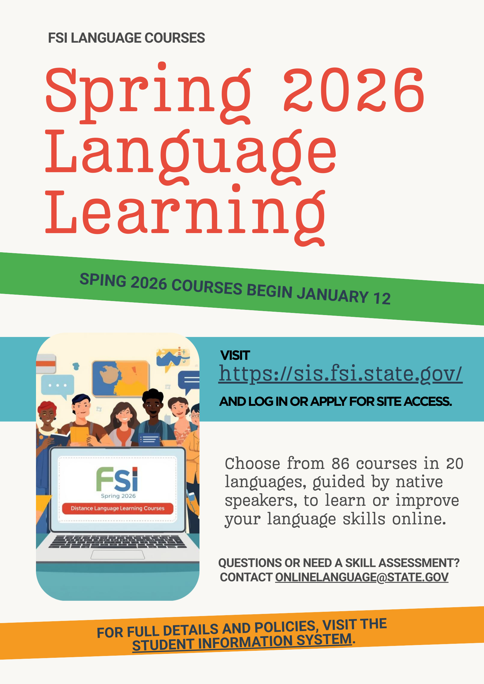 Enroll Now: Spring 2026 FSI Distance Language Learning Courses