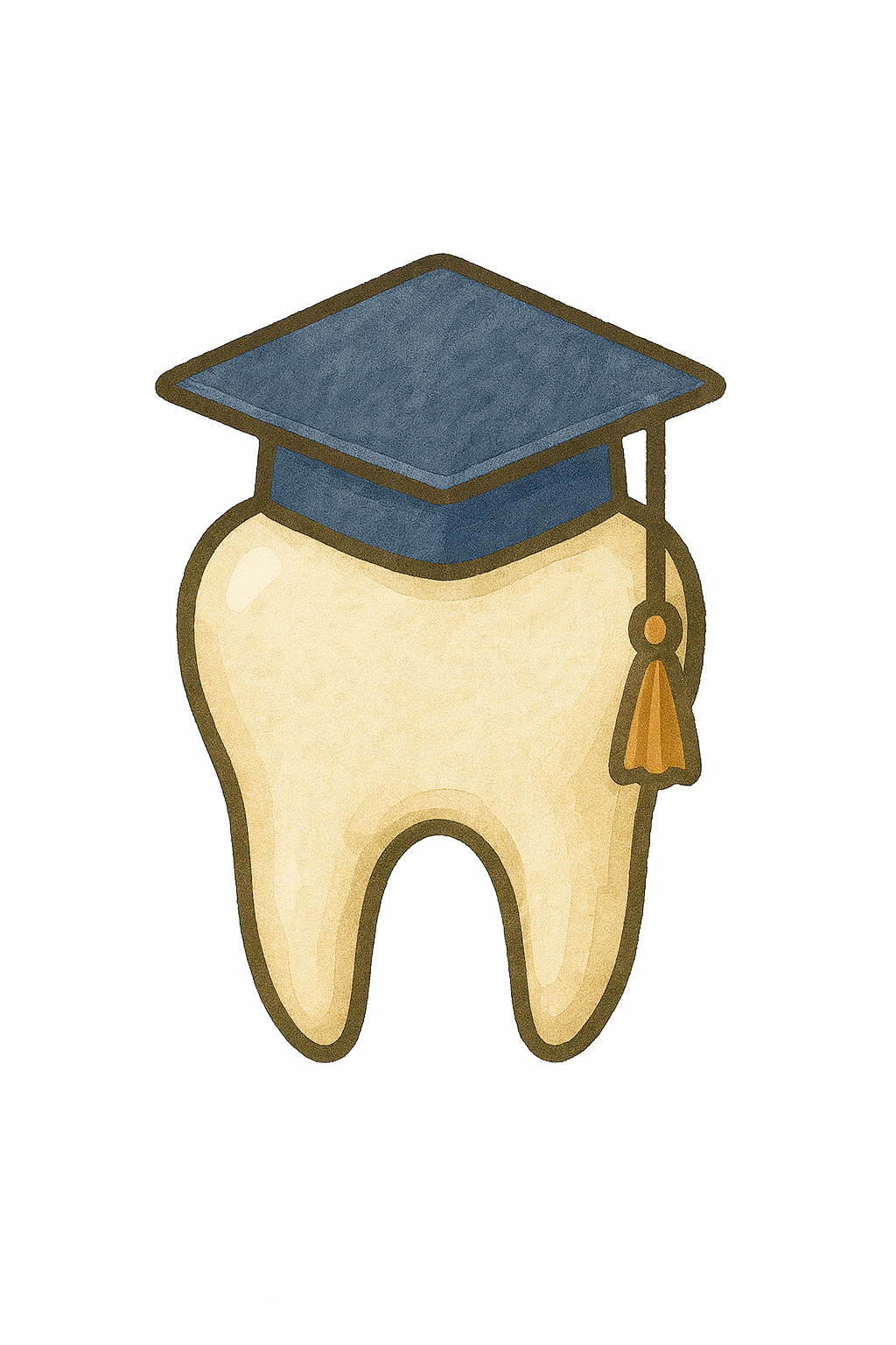 A cartoon illustration of a tooth wearing a graduation cap.