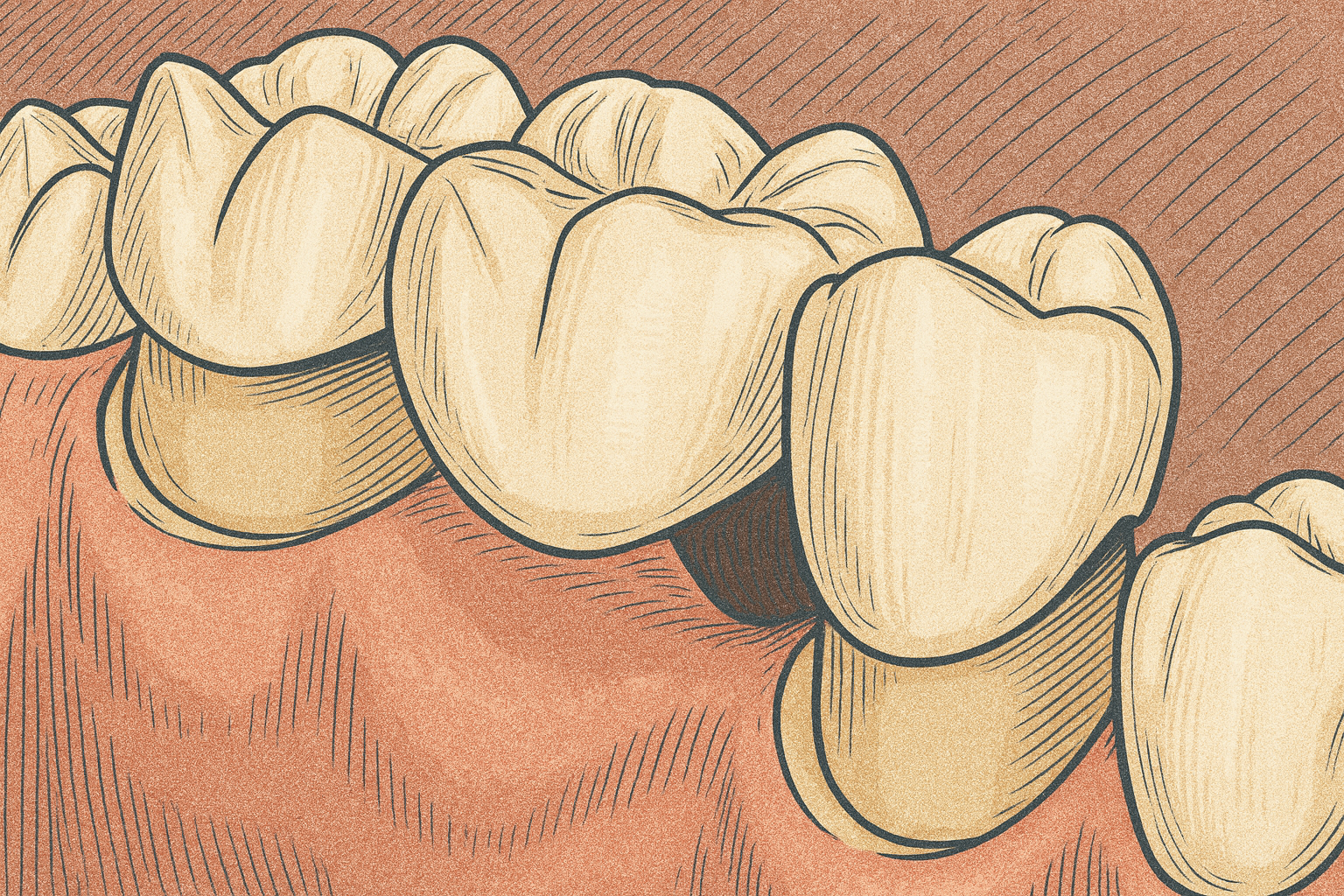 Illustration of several light-colored scallop shells on a reddish-brown textured surface.