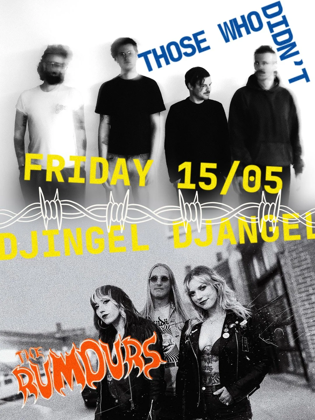 LAST-MINUTE GIG ANNOUNCEMENT:
THIS FRIDAY WE'LL BE JOINING @therumoursband IN @djingeldjangel 
EAT YOUR VEGGIES, CLICK THE LINK FOR TICKETS, COME ON DOWN AND GET WRECKED!