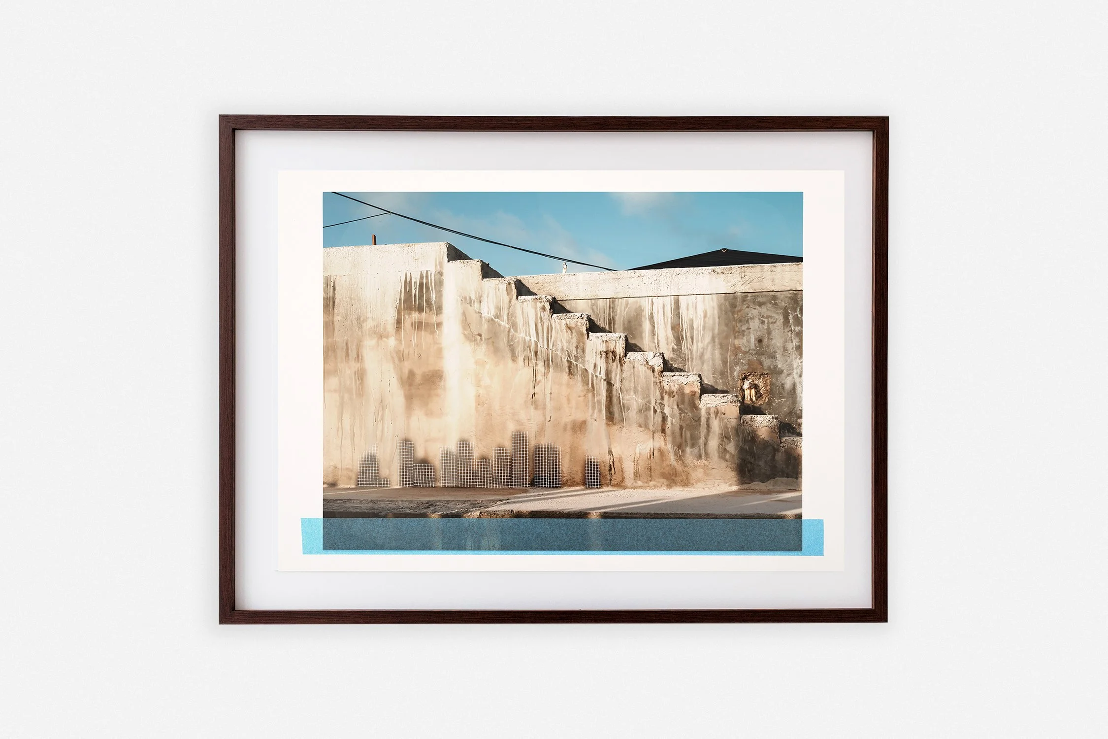       
  
     ← Back 
  
 
             

 
   ◼︎ Stairs   Dineke Versluis 2026   Fine art print with mesh and blue tape  Work size A2 Frame size 72 x 48 cm  Unique edition of 1 Handmade wengé frame with museumglass  € 1.600,00 
 


















