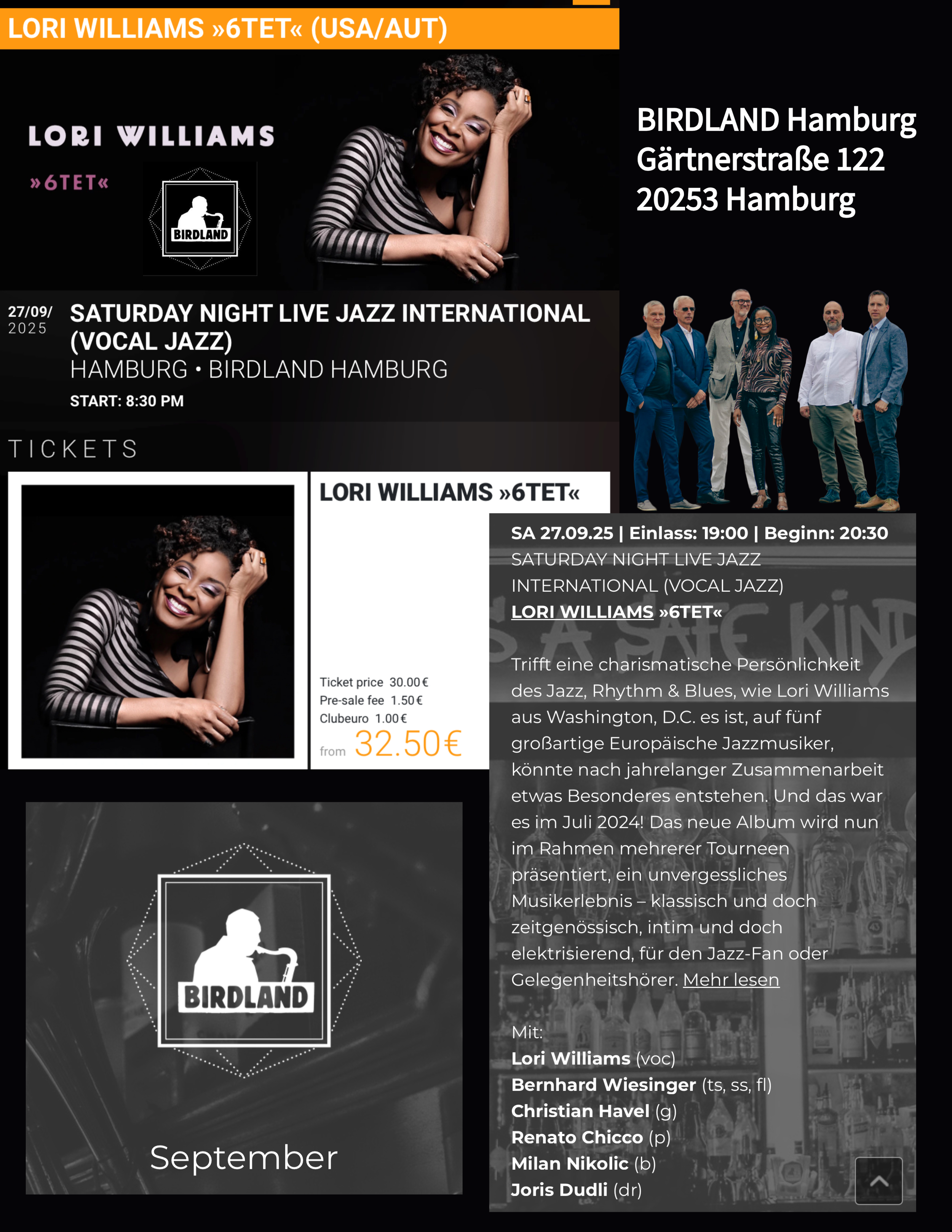Lori Williams 6TET at Birdland (Hamburg, Germany)