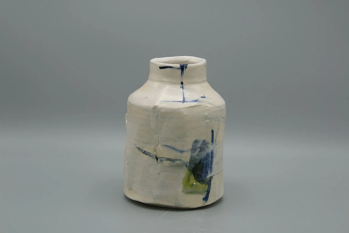 Large 17cm Green and Blue Thrown Altered Vessel by Barry Steadman main image 0