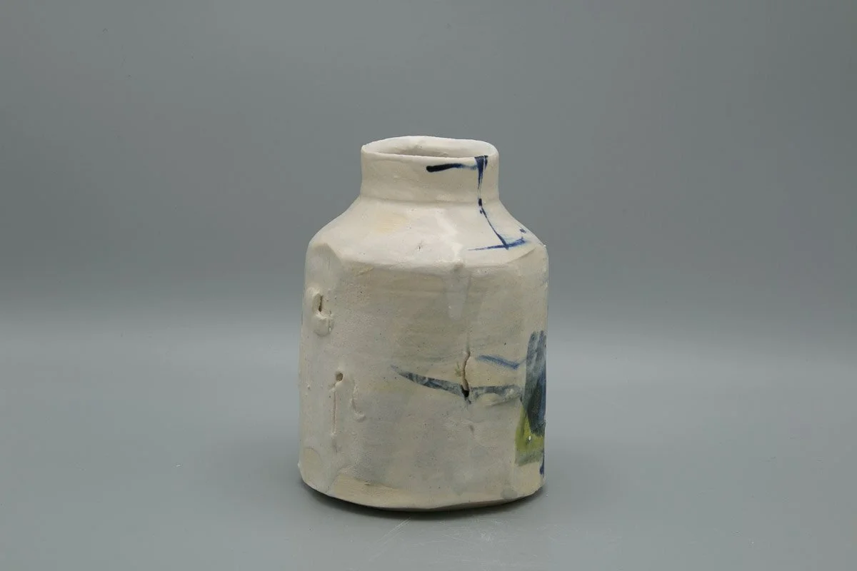 Large 17cm Green and Blue Thrown Altered Vessel by Barry Steadman