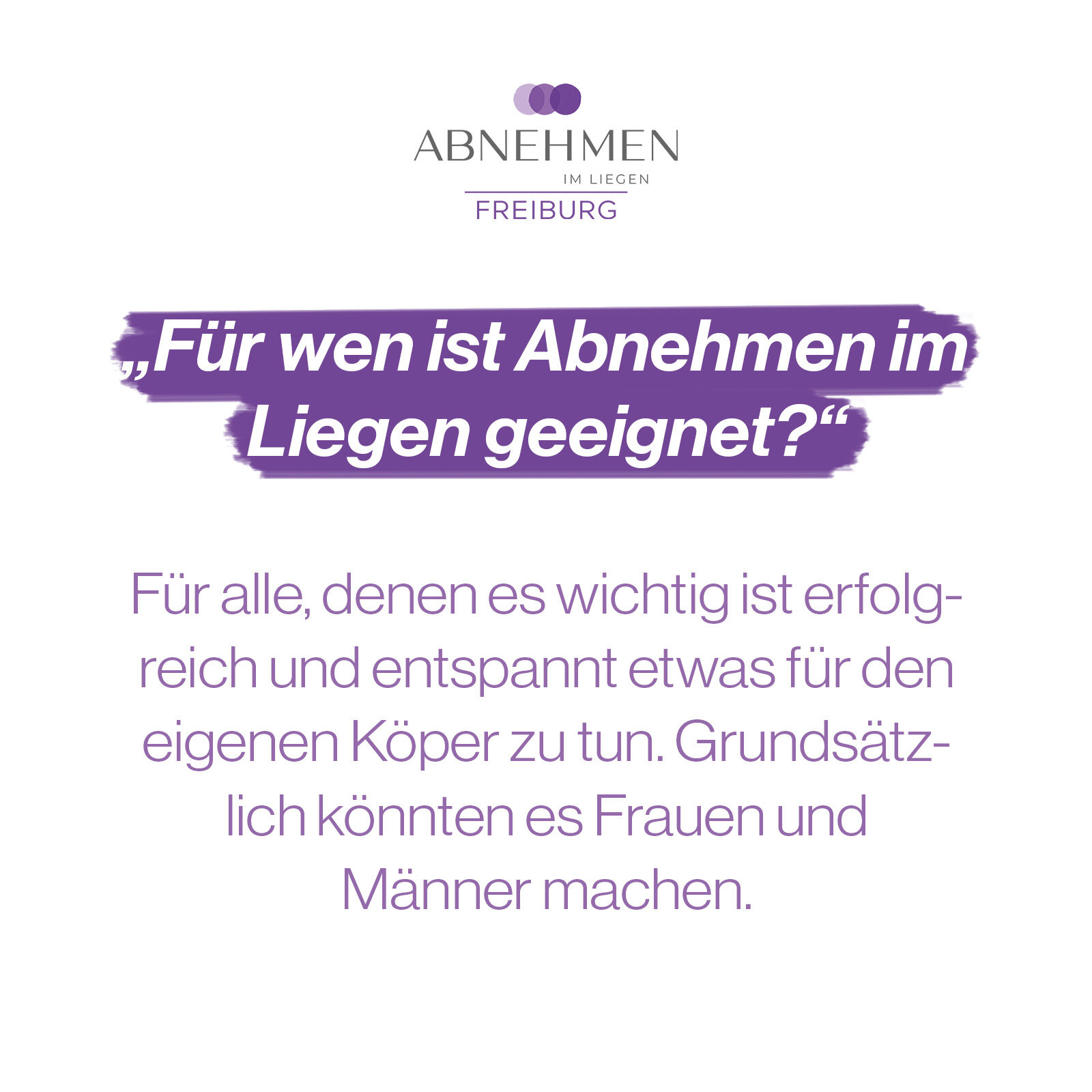 Fragen &amp; Antworten #6 😁

F&uuml;r wen ist Abnehmen im Liegen geeignet? F&uuml;r alle! 🤗

📞 0761 51463727
📧 info@abnehmen-freiburg.de
🖥 www.abnehmen-freiburg.de
📲 @abnehmenimliegen_freiburg

#ailfreiburg #abnehmenfreiburg #abnehmenohnedi&aum