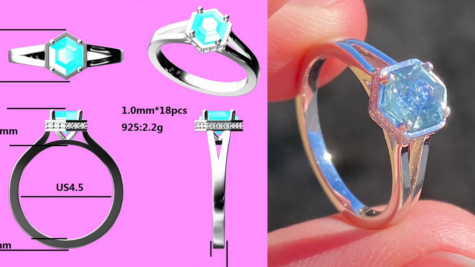 Montana sapphire in a sterling silver split-shank ring with a hidden lab diamond halo