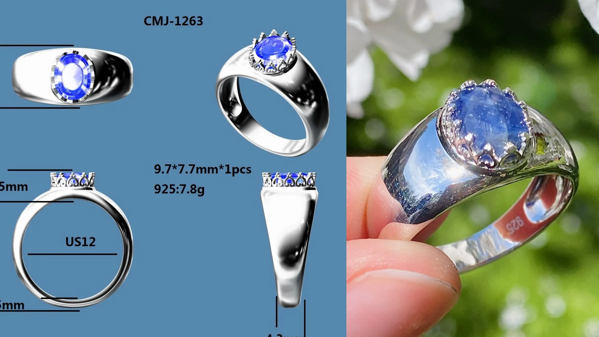 North Carolina sapphire in a sterling silver signet ring with a filigree bezel