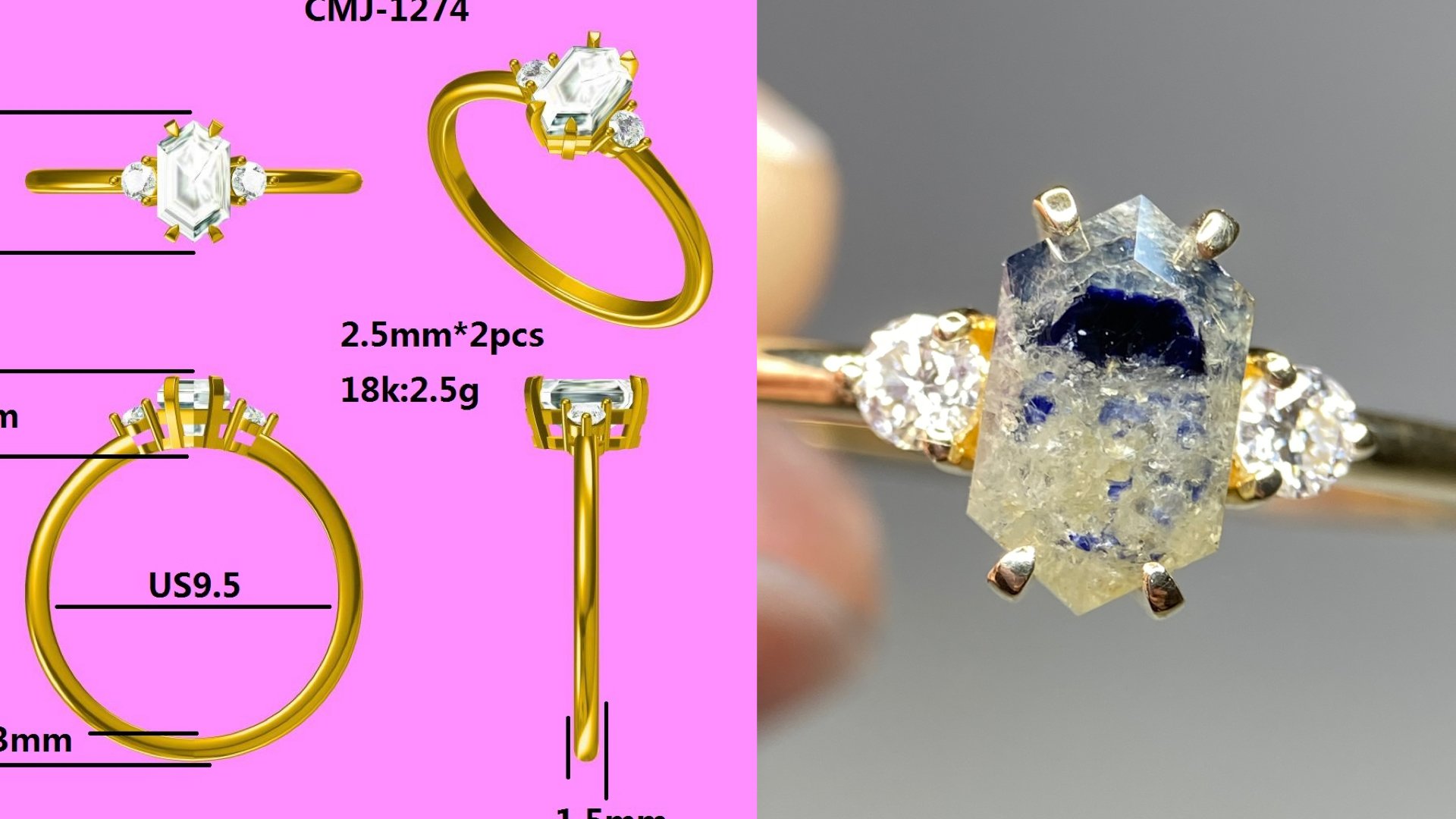 North Carolina sapphire in a 14k yellow gold ring with diamond accents