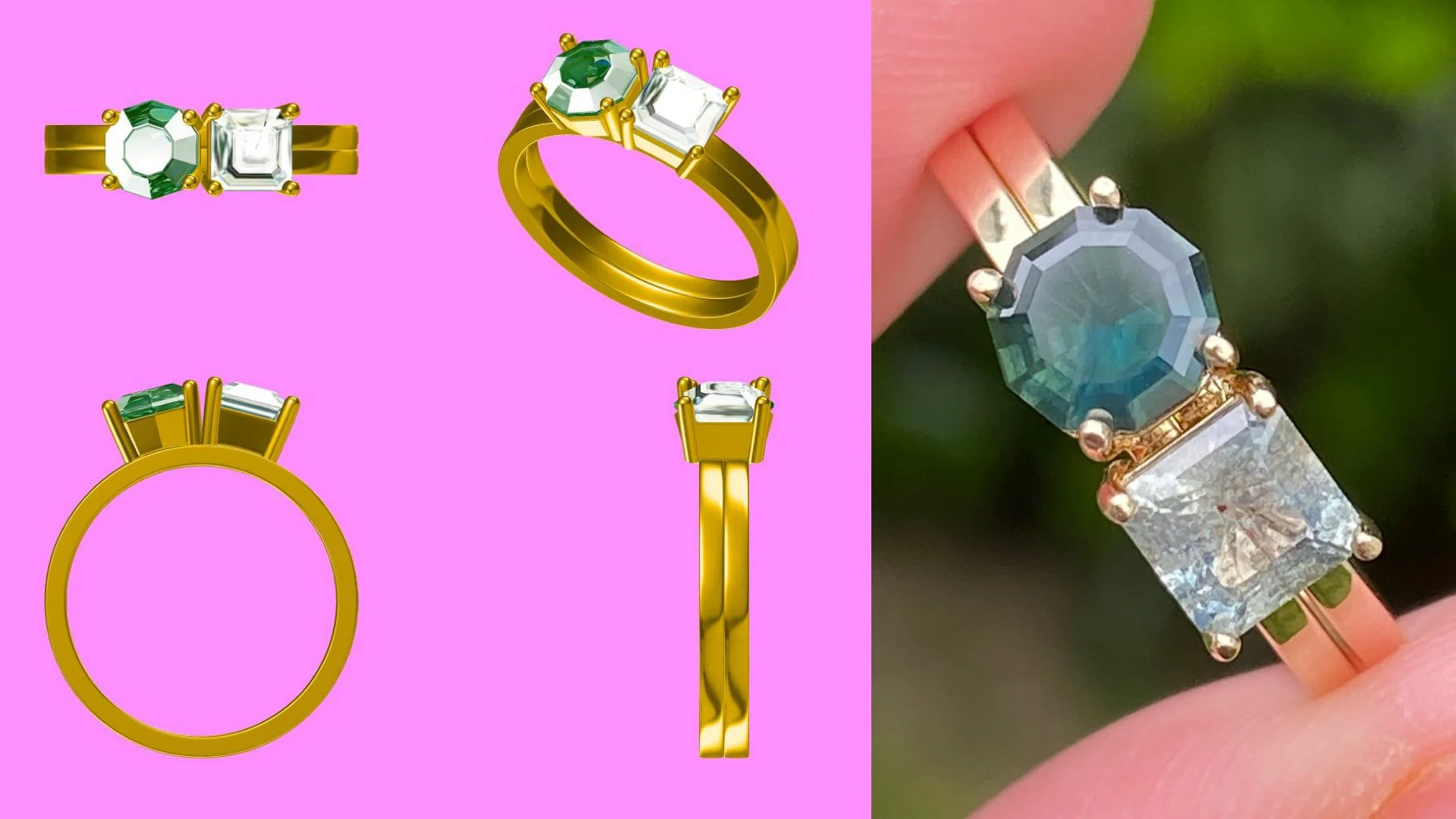 Australian sapphire & Umba sapphire in a 14k yellow gold stacking ring set