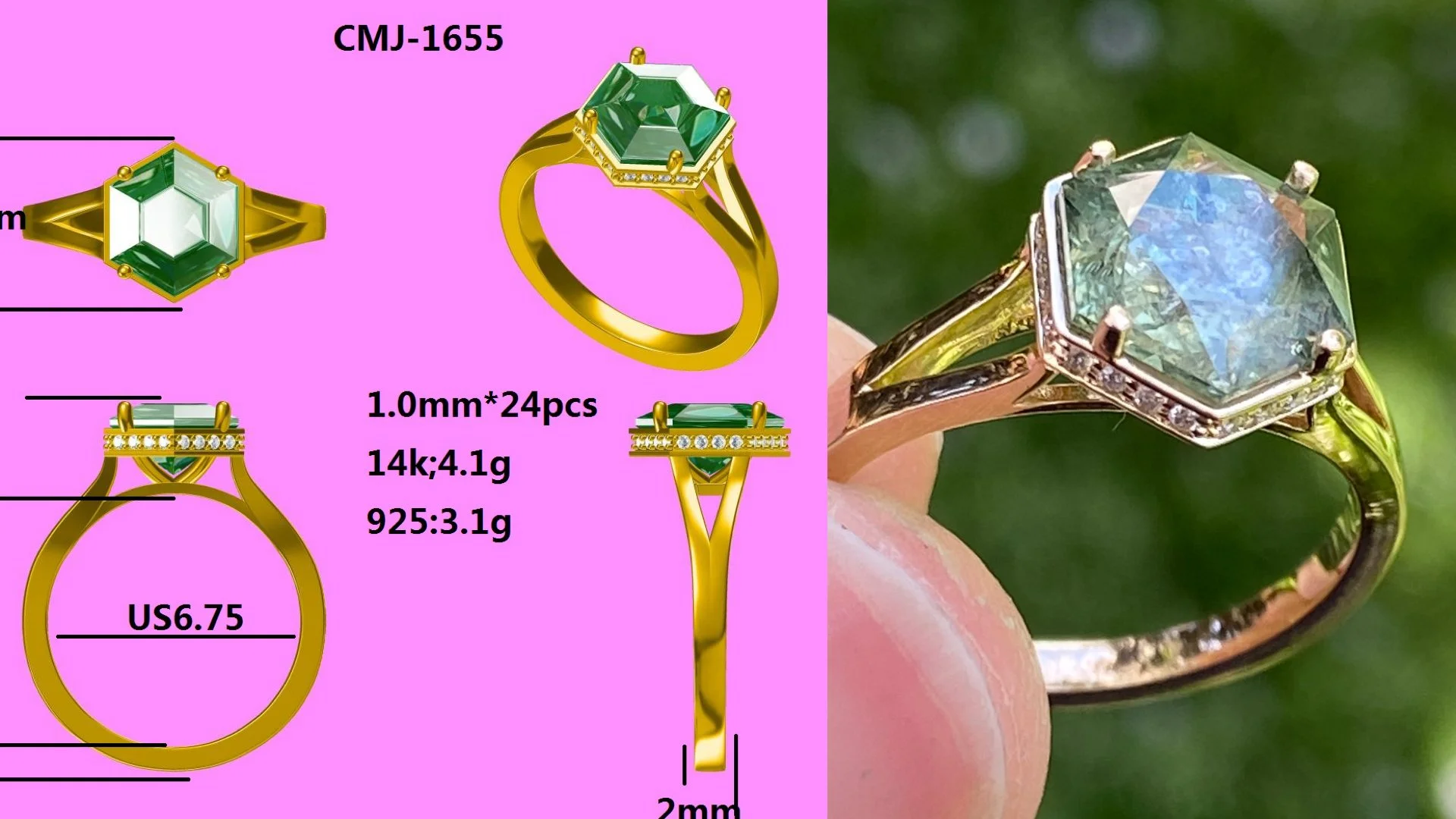 Montana sapphire in a 14k yellow gold split-shank ring with a hidden lab diamond halo