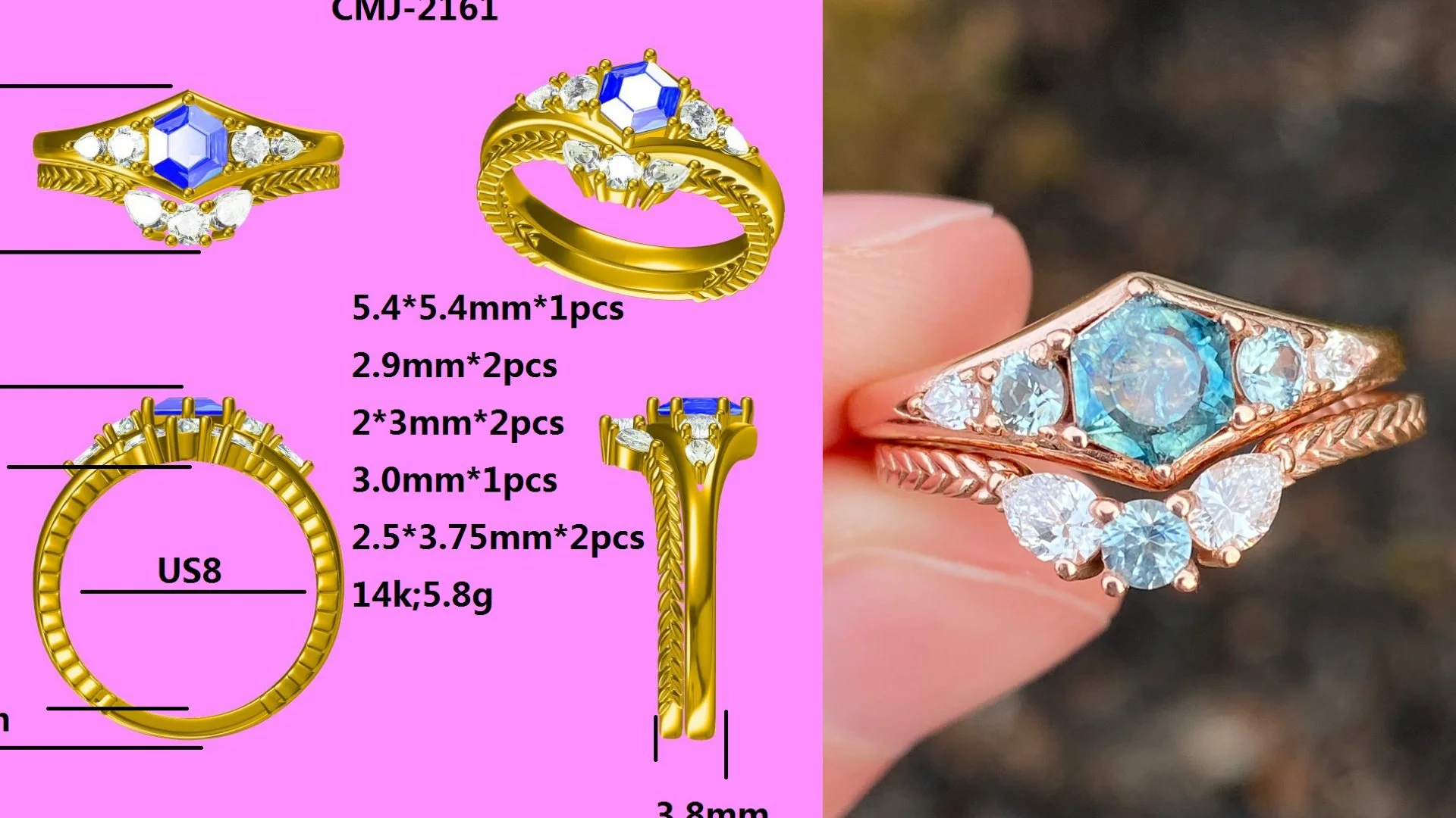 Montana sapphires & lab diamonds in a 14k rose gold ring set