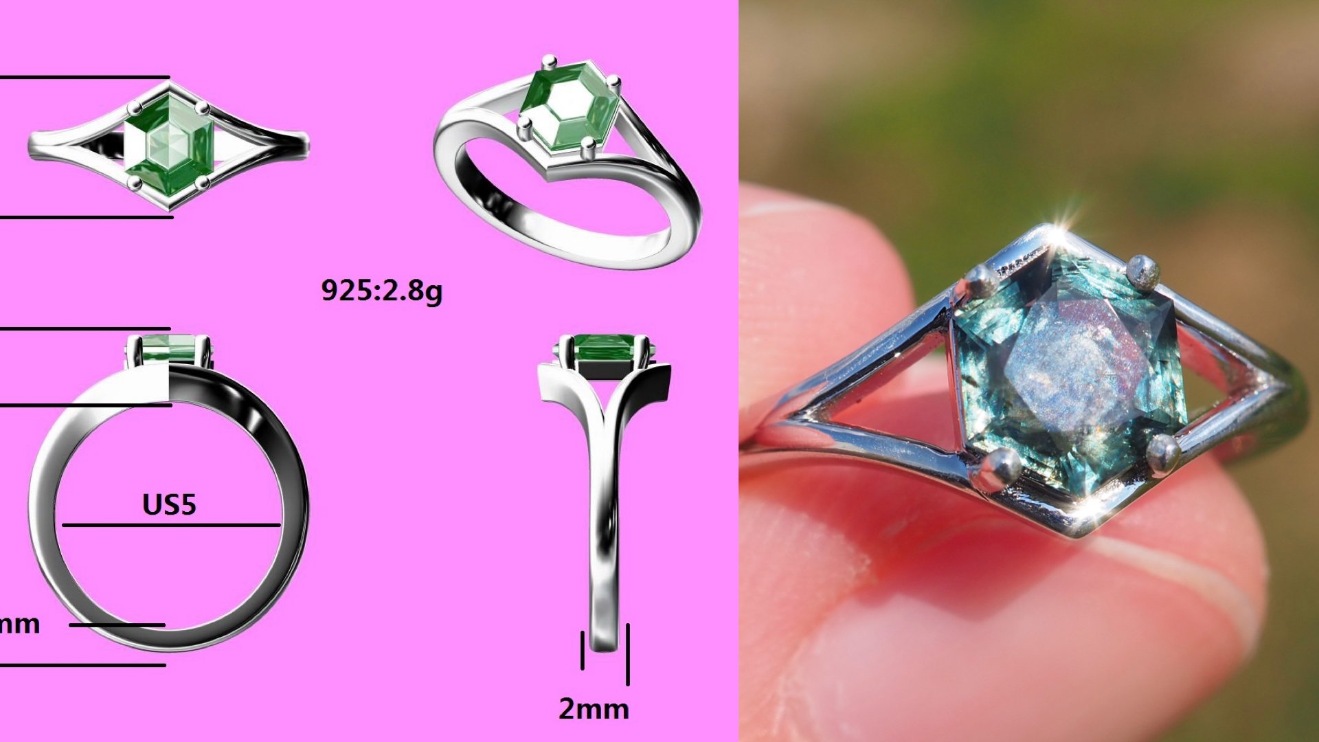 Montana sapphire in a sterling silver extended split-shank ring