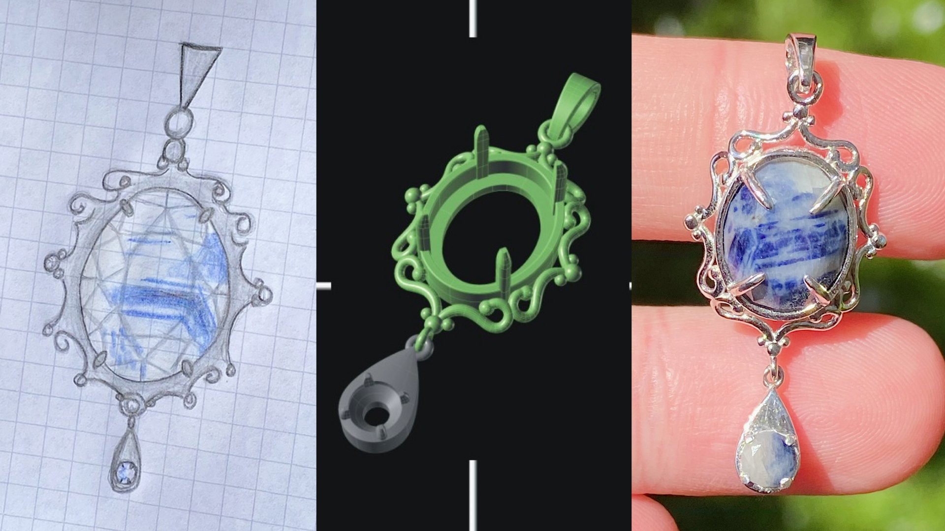 Two North Carolina sapphires in a sterling silver drop pendant