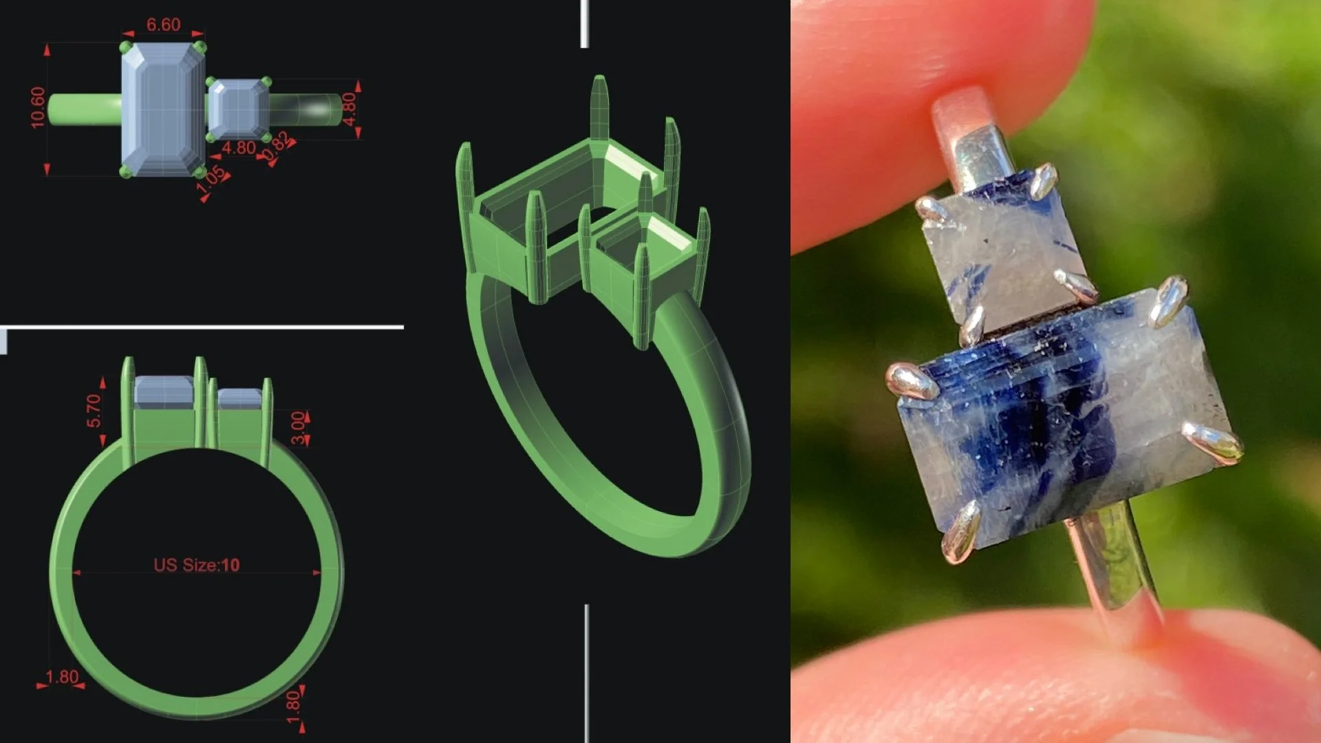 Two North Carolina sapphires set in a sterling silver ring