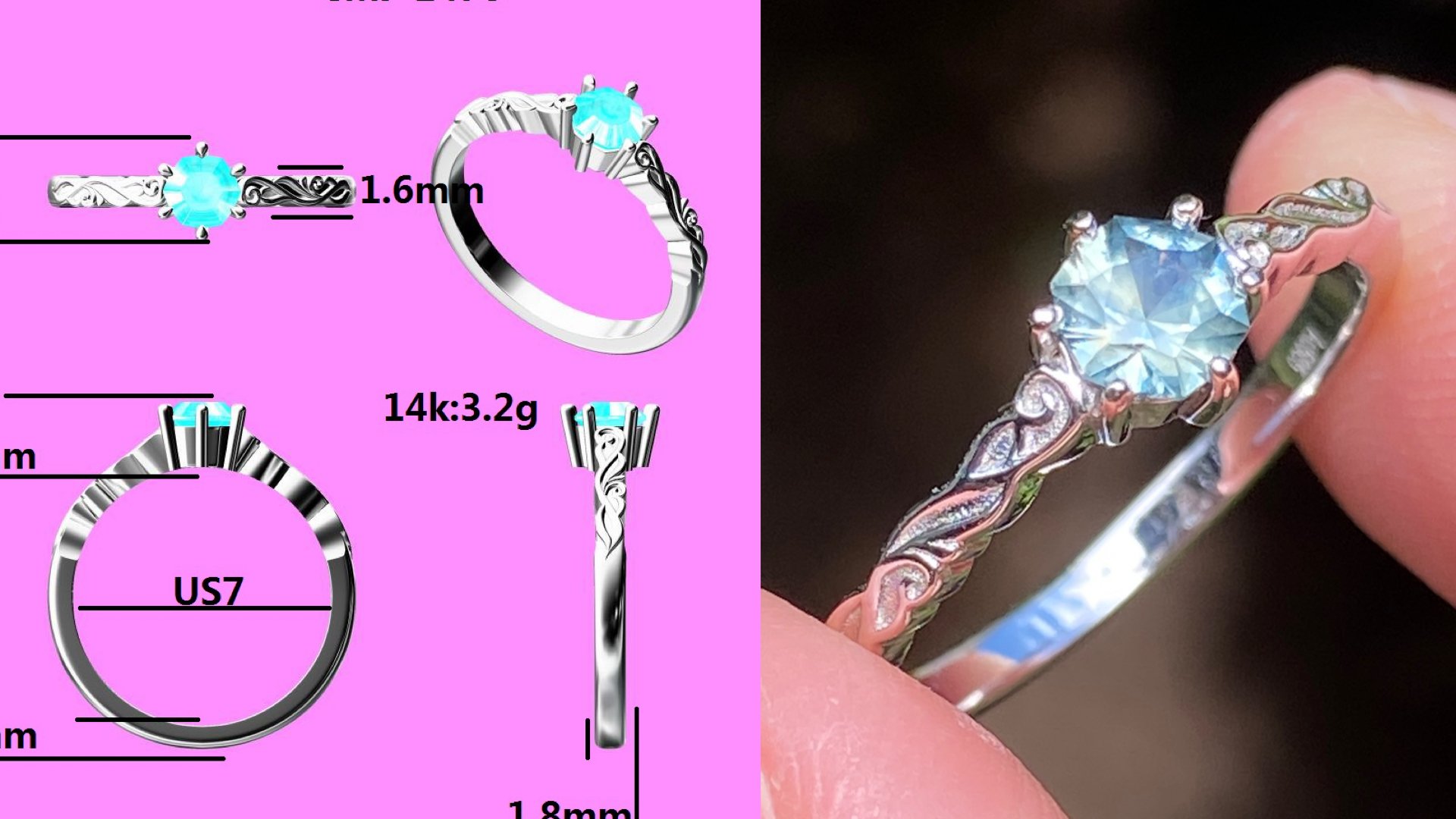 Montana sapphire in a 14k white gold engraved ring