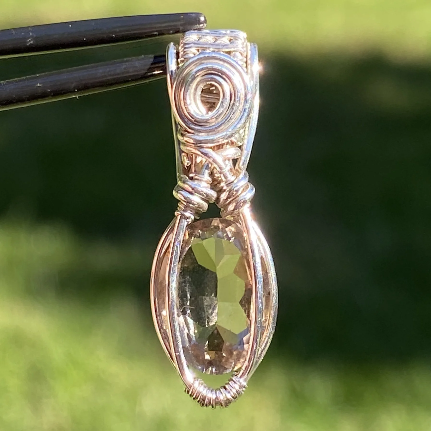 NC smoky quartz wire-wrapped pendant