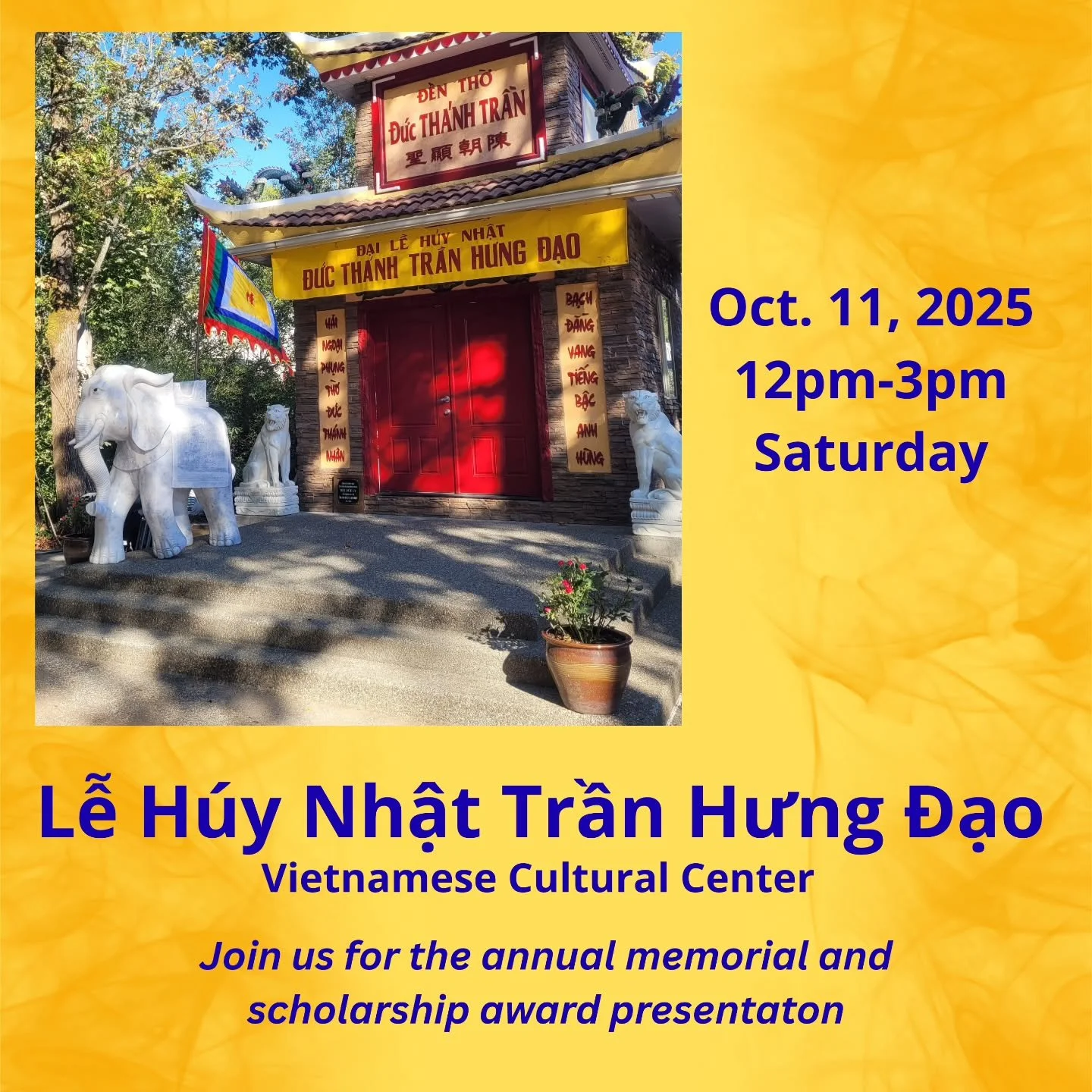 Join us this Saturday, October 11, 2025, for the annual Trần Hưng Đạo Memorial and scholarship award presentation.  #westseattle #Vietnamese #new #elephant